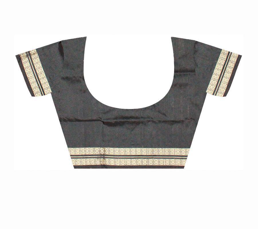 Terracotta with bomkei pattern Green and black color Bomkei Pata saree With Blouse piece - Koshali Arts & Crafts Enterprise