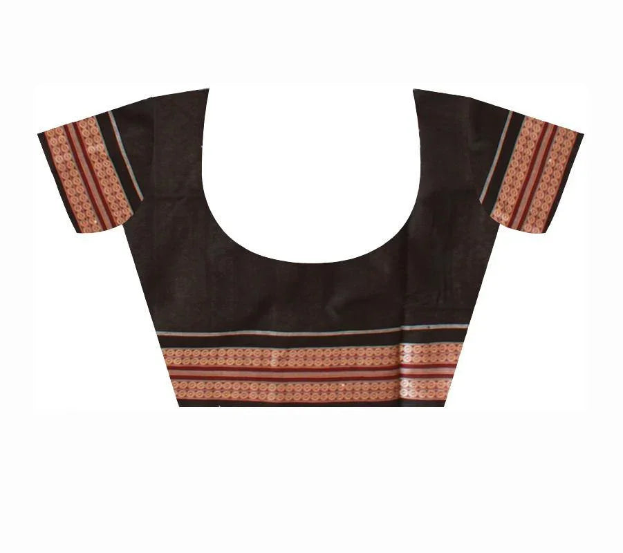 Maroon and Black mix Tree Print Bomkei saree with blouse piece. - Koshali Arts & Crafts Enterprise