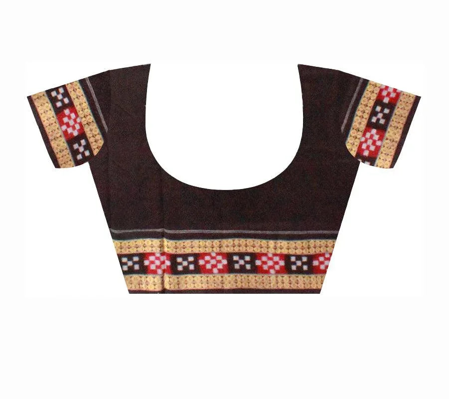 Dhadi pasapali pattern pure cotton Saree in Maroon and Black Color, with blouse piece. - Koshali Arts & Crafts Enterprise