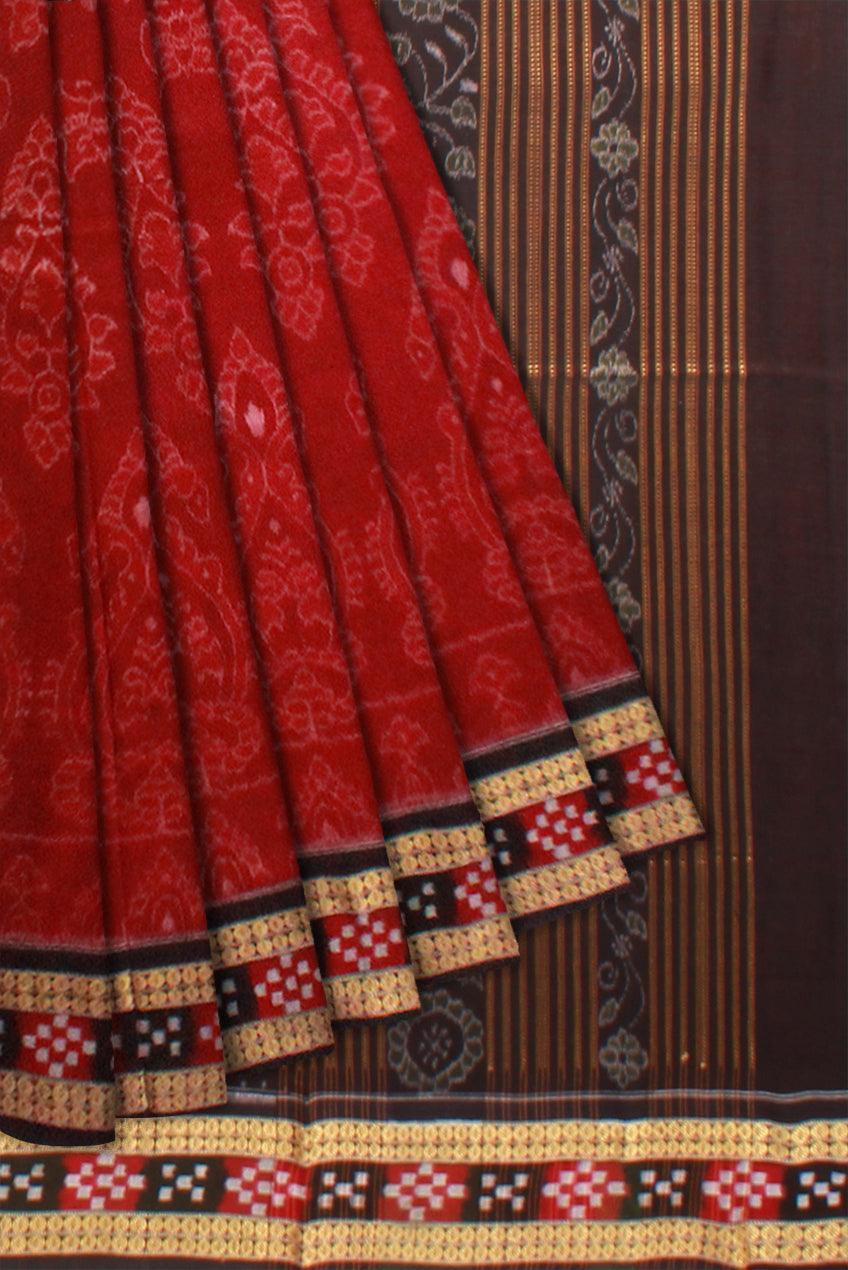Dhadi pasapali pattern pure cotton Saree in Maroon and Black Color, with blouse piece. - Koshali Arts & Crafts Enterprise