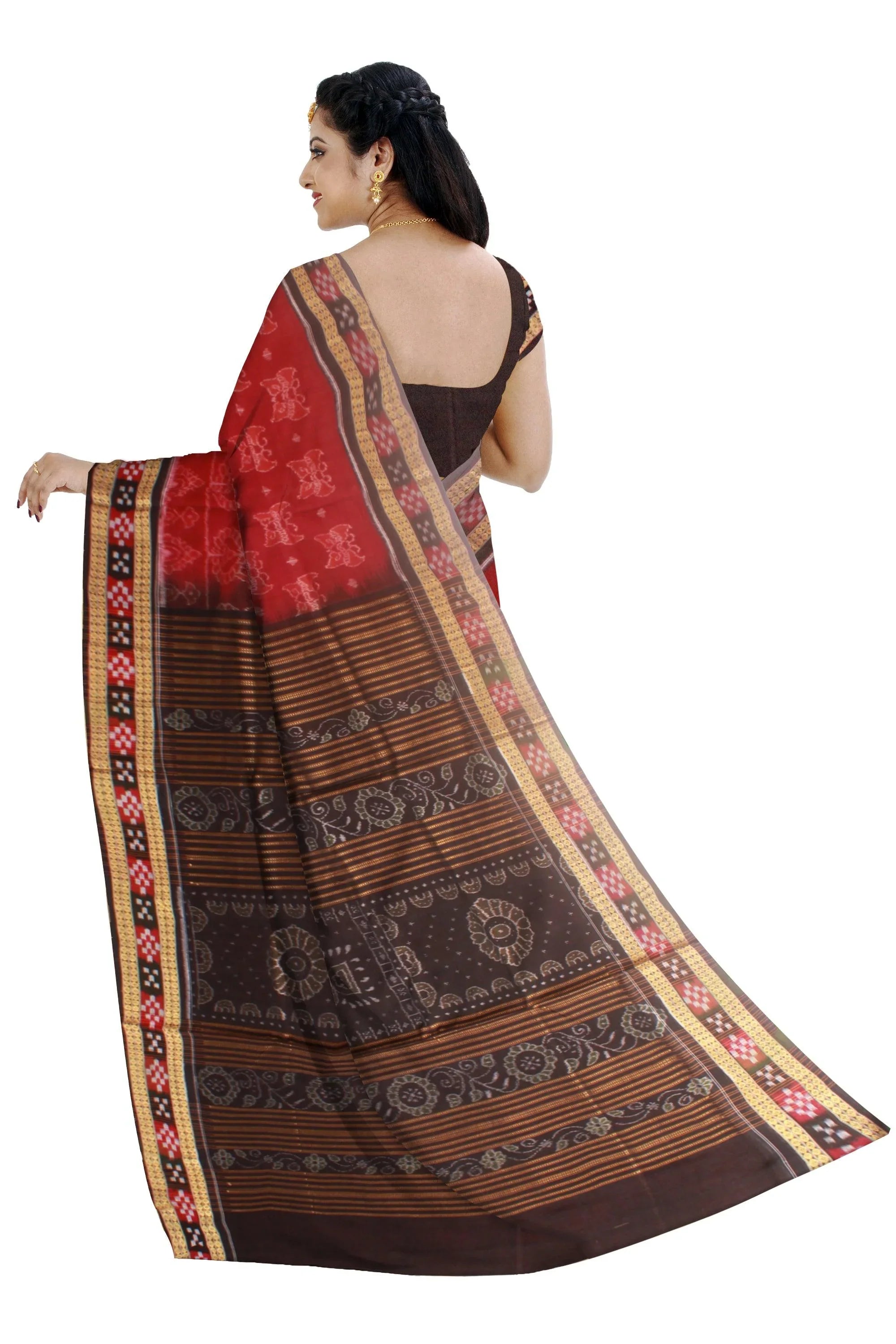 Dhadi pasapali pattern pure cotton Saree in Maroon and Black Color, with blouse piece. - Koshali Arts & Crafts Enterprise