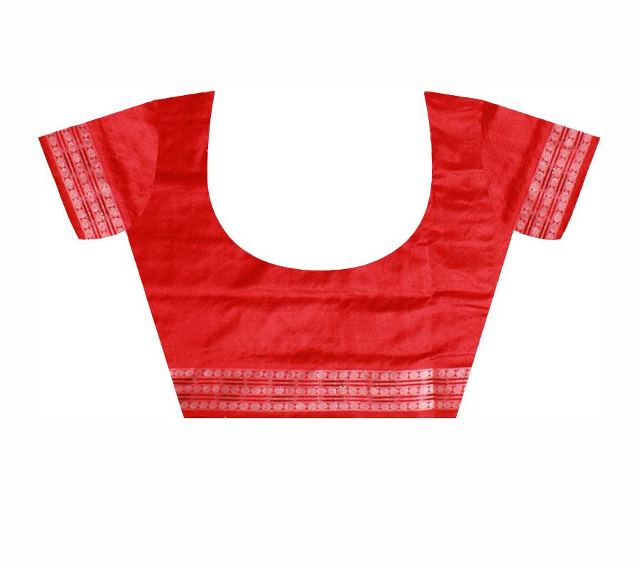 Sambalpuri Original Silk Saree in Light pink and Red color Kumbha design in the Border  with blouse piece. - Koshali Arts & Crafts Enterprise