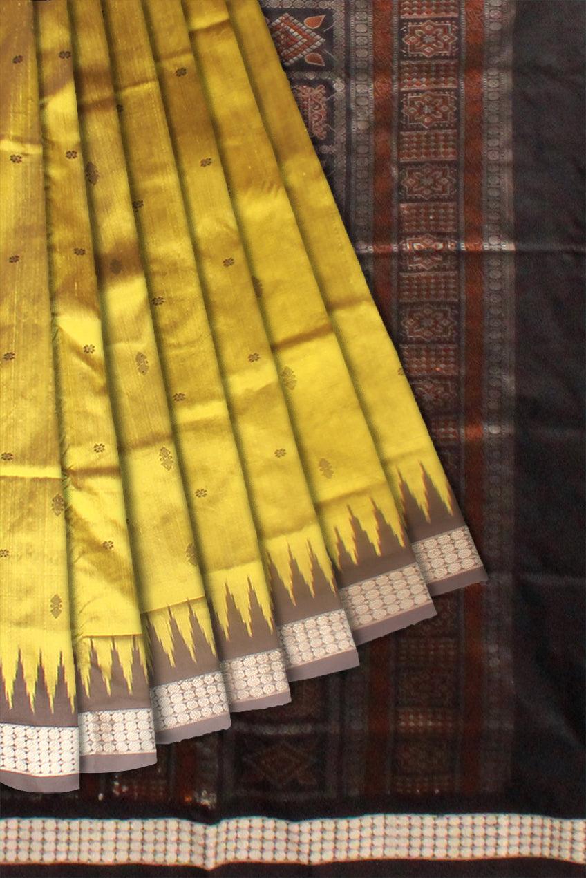 Dark yellow colour Sambalpuri Mix pata saree in booty design in body with blouse piece - Koshali Arts & Crafts Enterprise