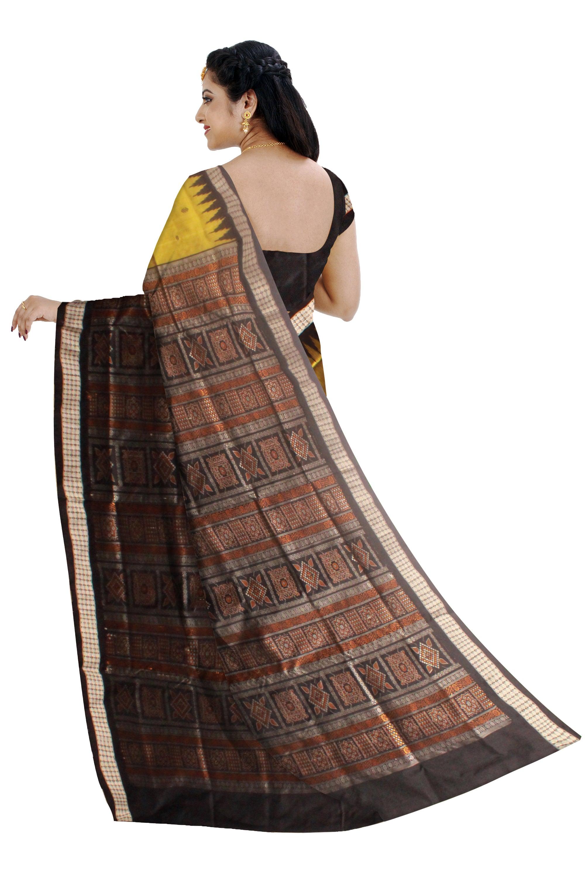 Dark yellow colour Sambalpuri Mix pata saree in booty design in body with blouse piece - Koshali Arts & Crafts Enterprise