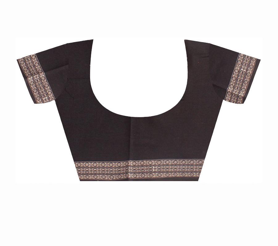 Samblpuri Sapta cotton saree in Yellow and Black colour border with blouse piece. - Koshali Arts & Crafts Enterprise