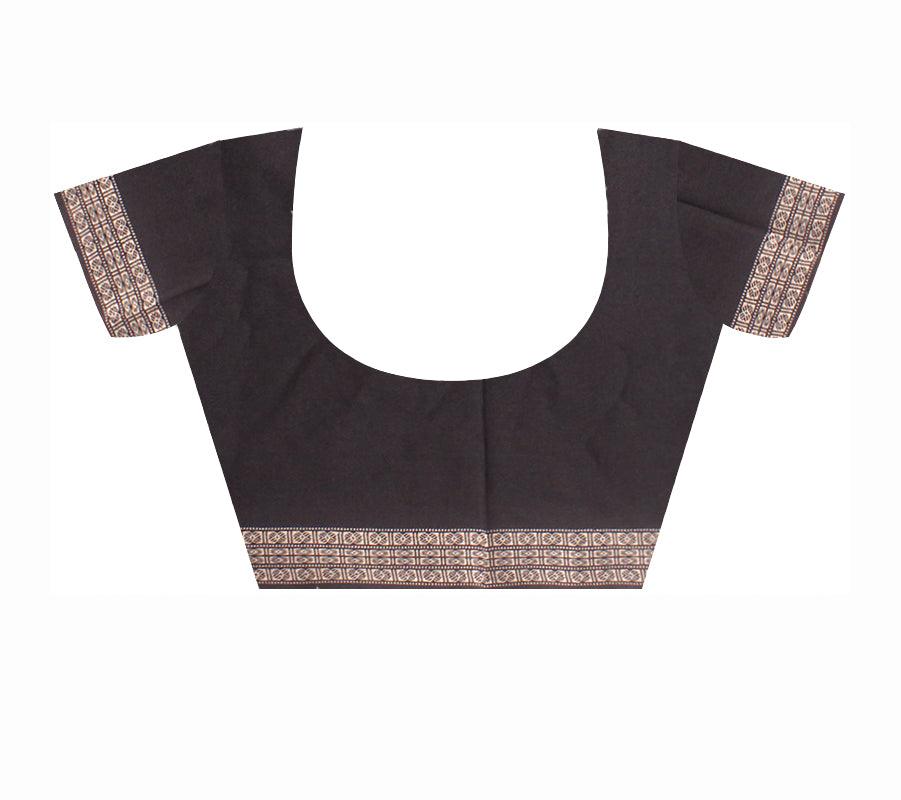 Body sapta design Black and Orange colour Sambalpuri cotton saree with blouse piece. - Koshali Arts & Crafts Enterprise
