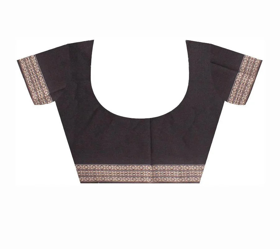 Body sapta design Black and Orange colour Sambalpuri cotton saree with blouse piece. - Koshali Arts & Crafts Enterprise