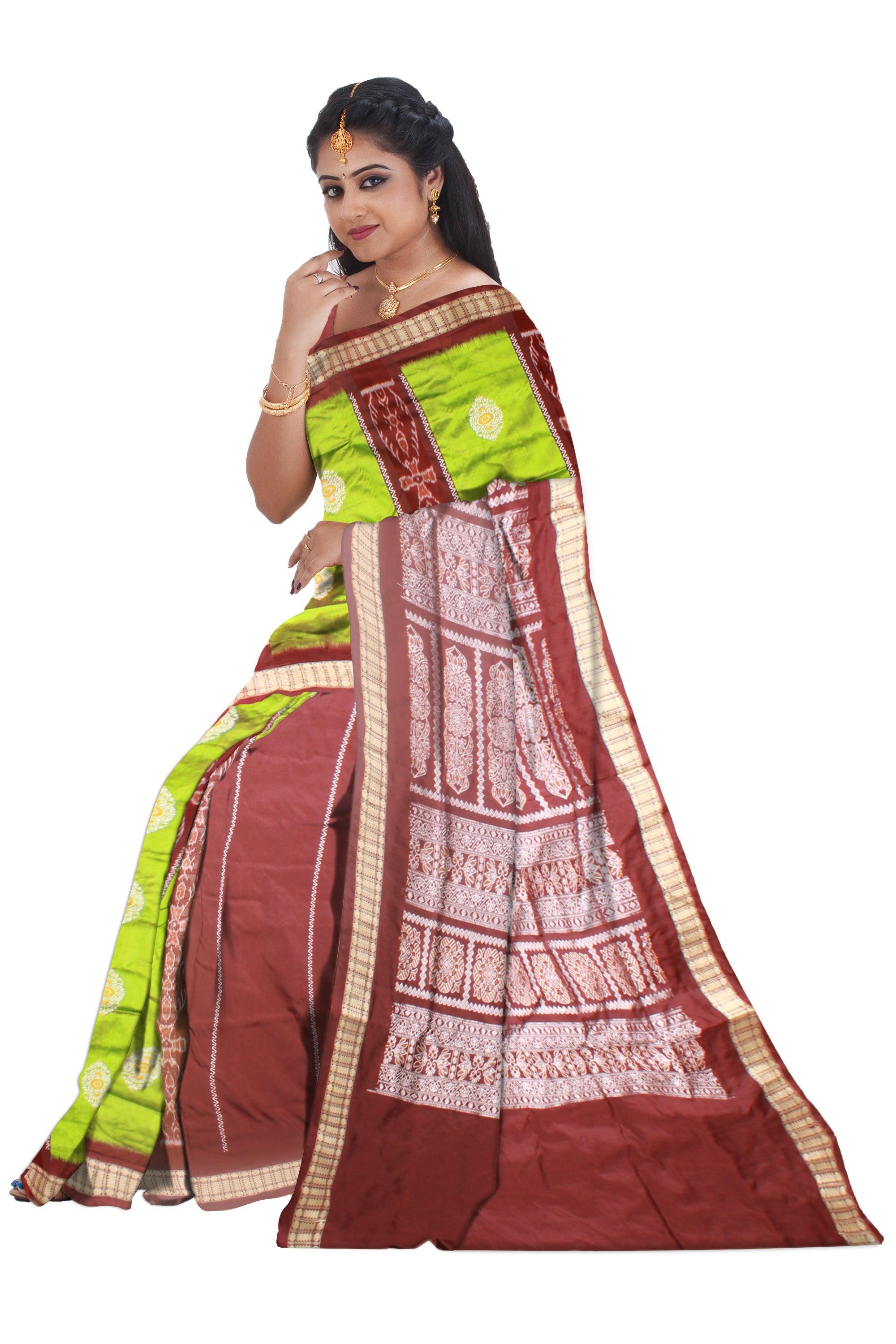Sambalpuri Mix pata saree in Green colour Patli design body, with blouse piece. - Koshali Arts & Crafts Enterprise