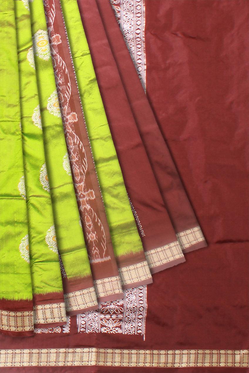 Sambalpuri Mix pata saree in Green colour Patli design body, with blouse piece. - Koshali Arts & Crafts Enterprise