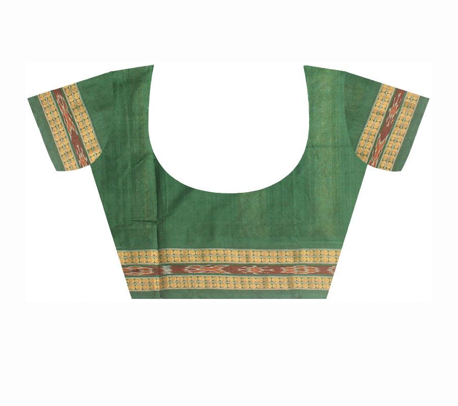 Sambalpuri cotton saree in Orange and Green color with blouse piece. - Koshali Arts & Crafts Enterprise