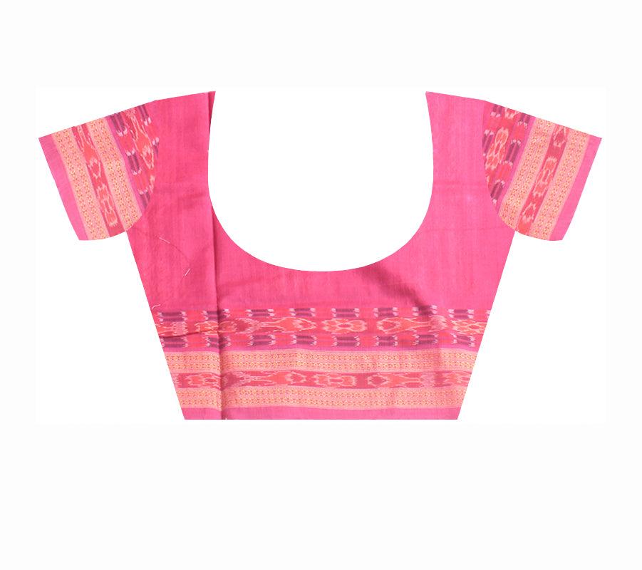 Booti design pink and orange Sambalpuri Cotton saree with blouse piece. - Koshali Arts & Crafts Enterprise