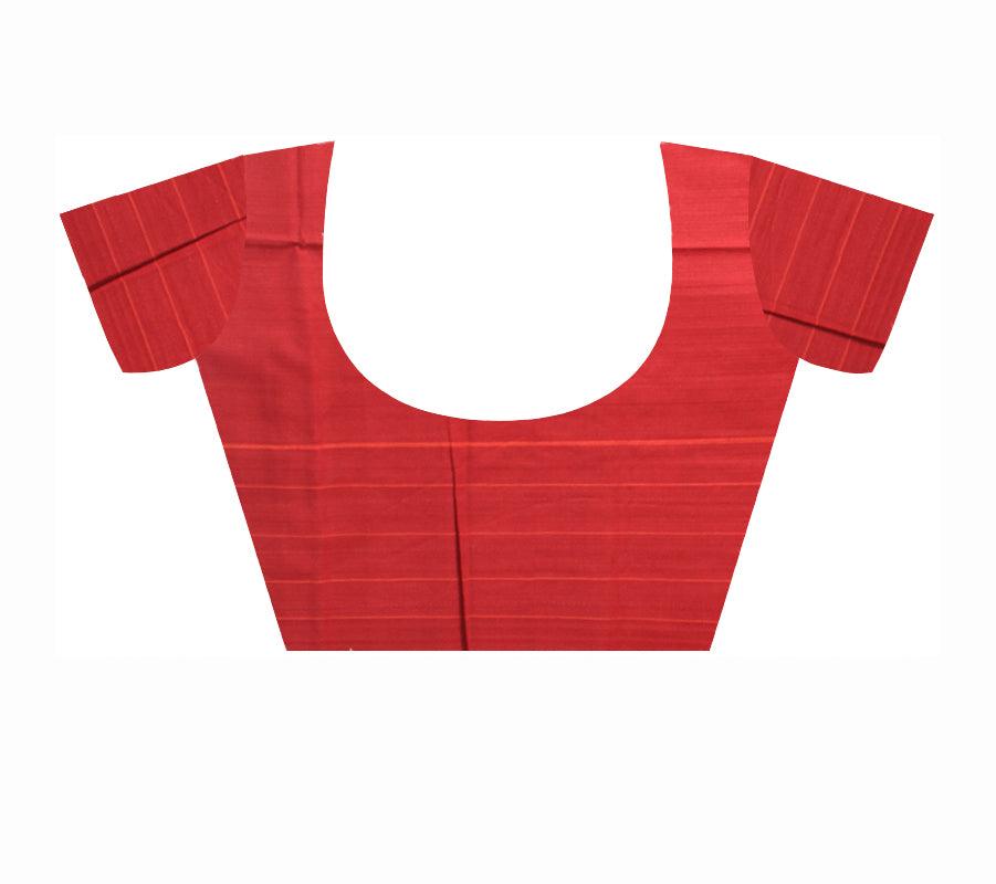 Sambalpuri cotton saree in orange and maroon color with blouse piece. - Koshali Arts & Crafts Enterprise