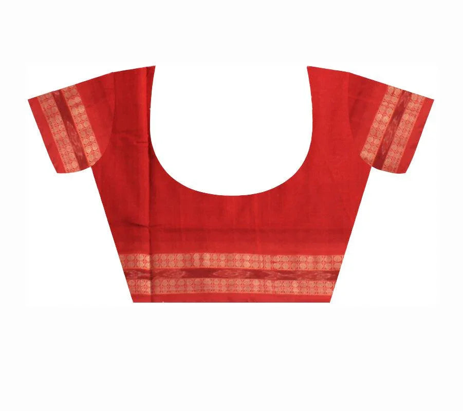 Auhentic Sambalpuri Cotton saree in dark Red and Blue with blouse piece Red color bamkei design, - Koshali Arts & Crafts Enterprise