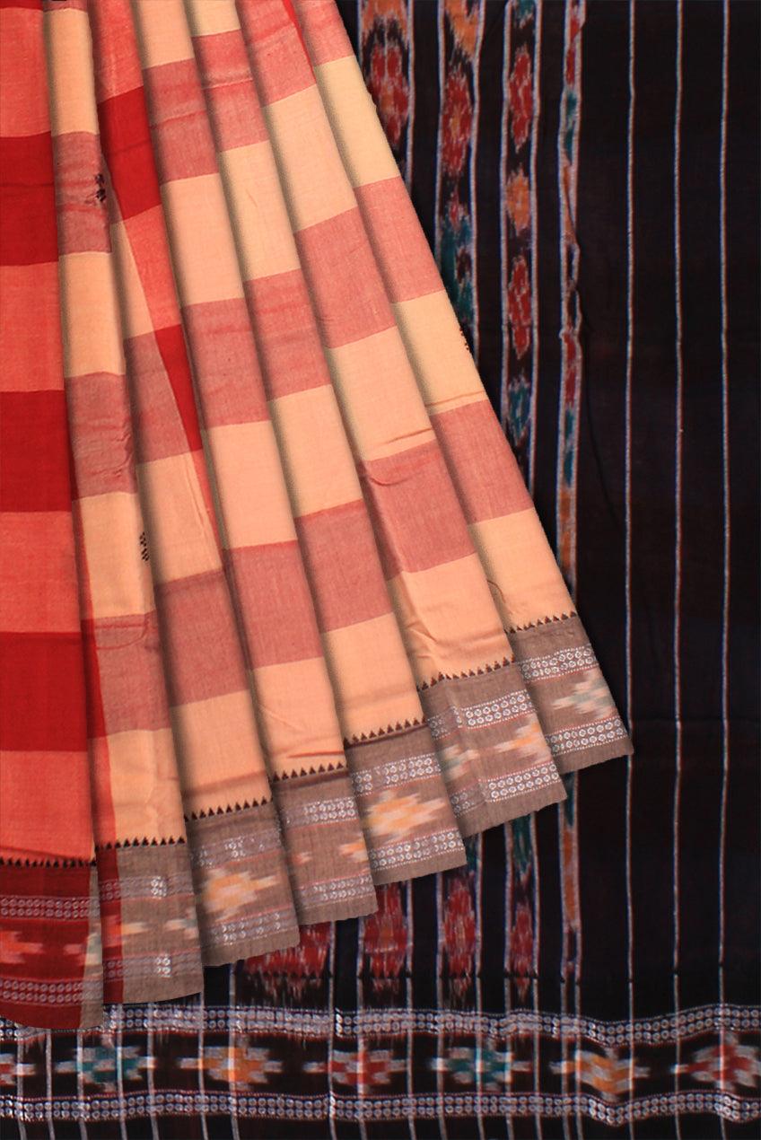 Sambalpuri Cotton saree in Red and Orange color with avaliable blouse piece. - Koshali Arts & Crafts Enterprise