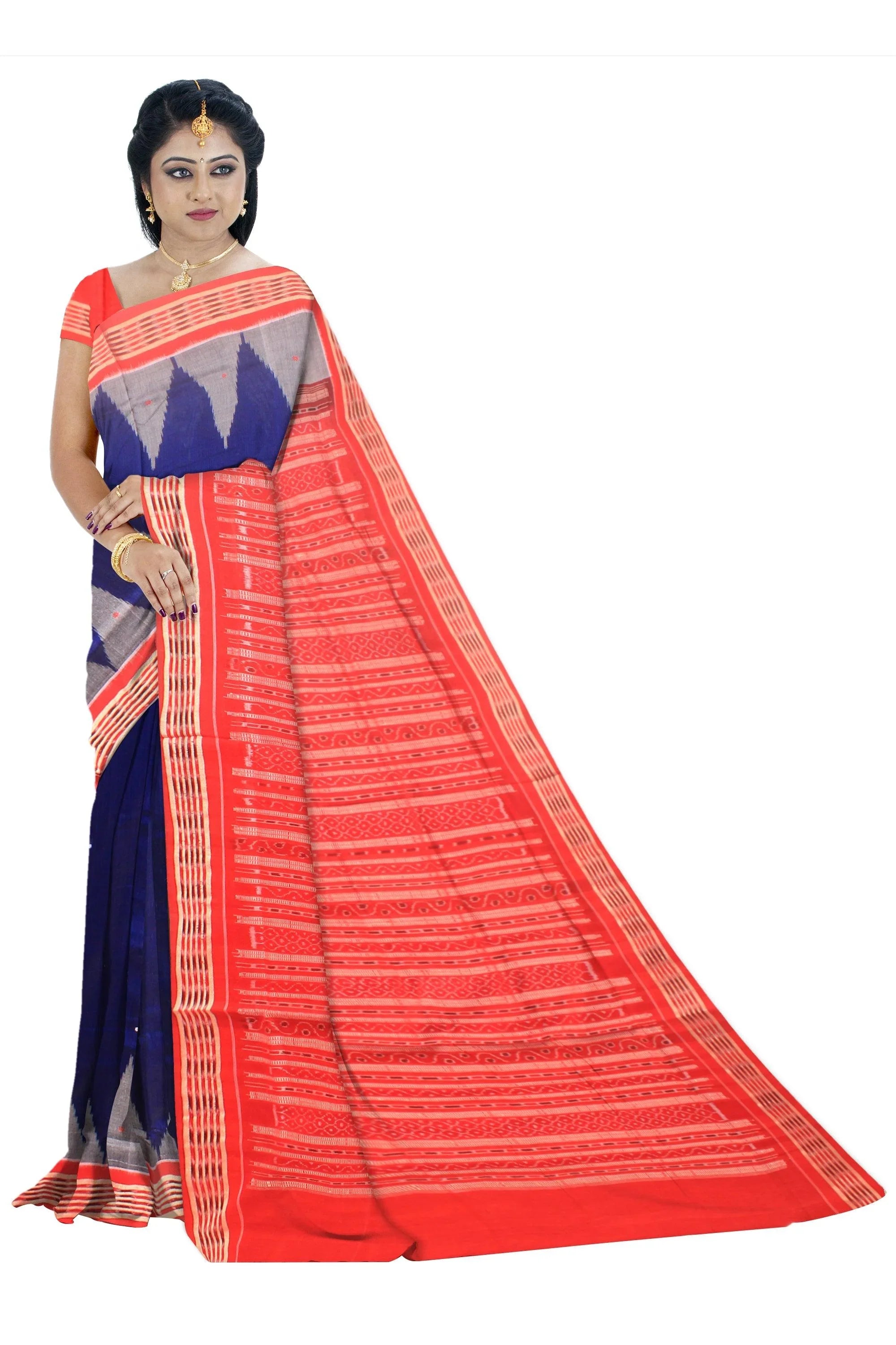 colour full design Sambalpuri cotton saree in Blue color with blous piece. - Koshali Arts & Crafts Enterprise