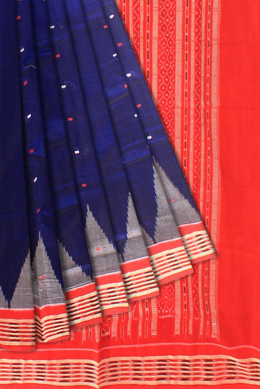 colour full design Sambalpuri cotton saree in Blue color with blous piece. - Koshali Arts & Crafts Enterprise