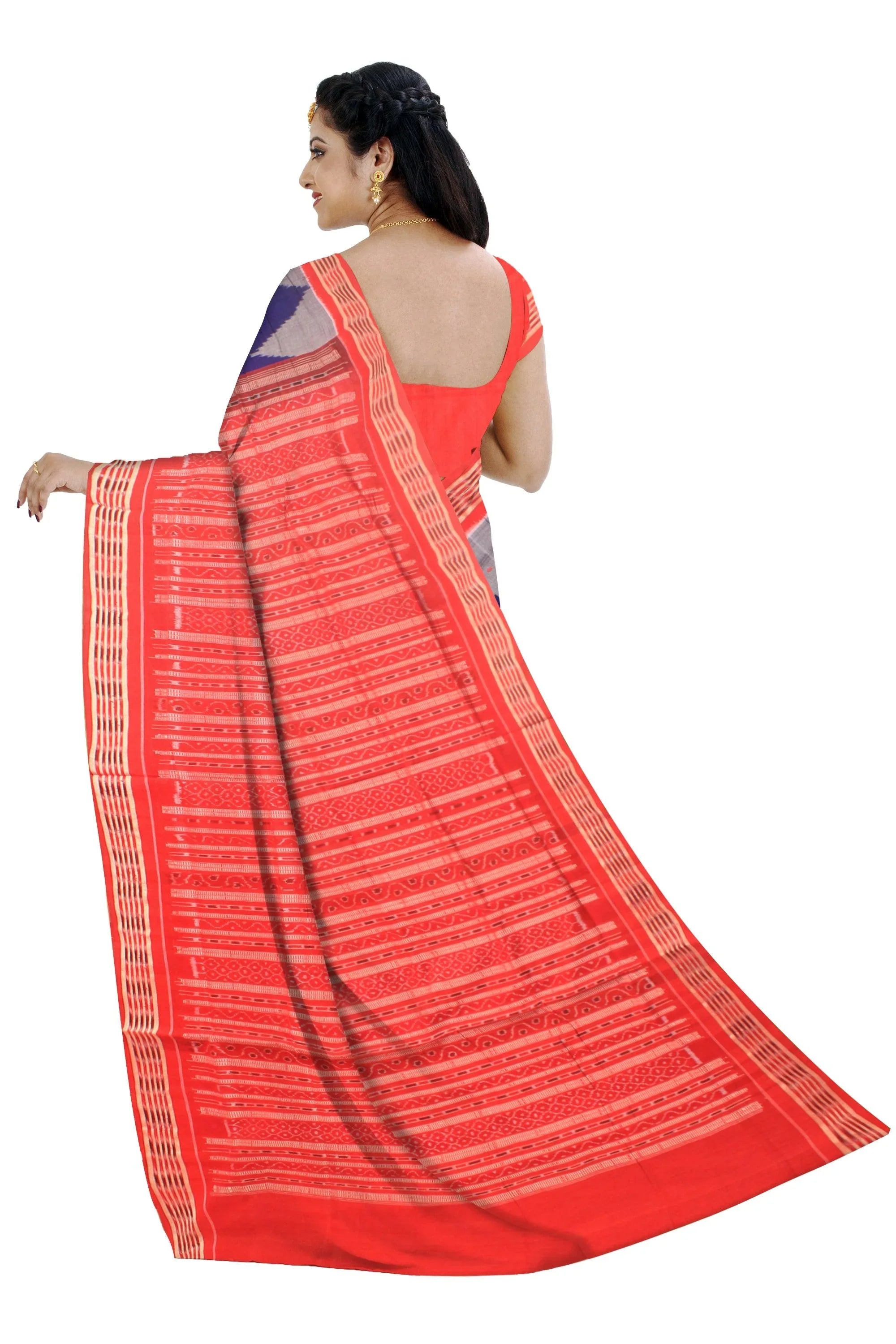 colour full design Sambalpuri cotton saree in Blue color with blous piece. - Koshali Arts & Crafts Enterprise
