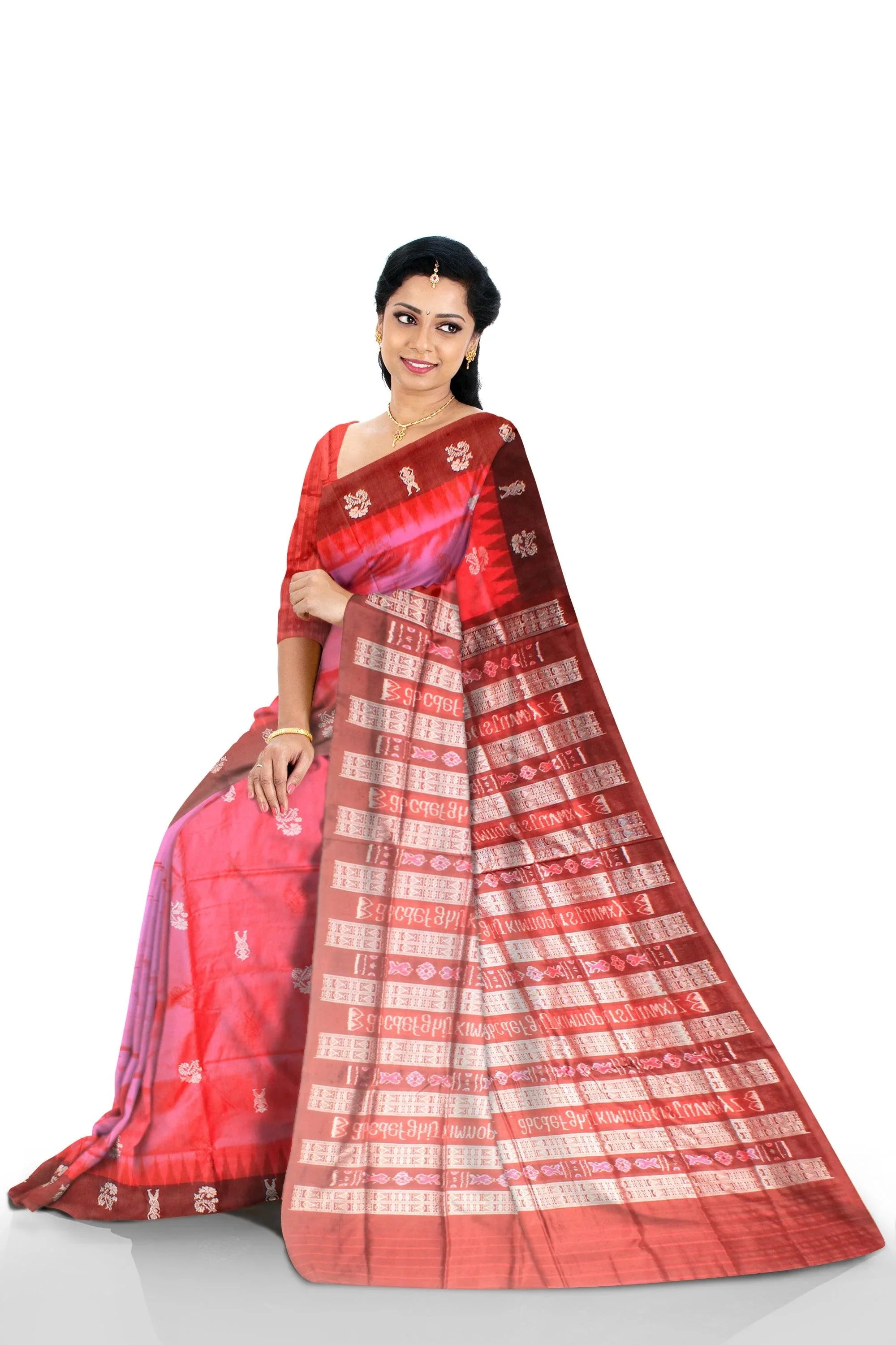 Pink Color original Silk saree in flower booty design with blouse piece - Koshali Arts & Crafts Enterprise