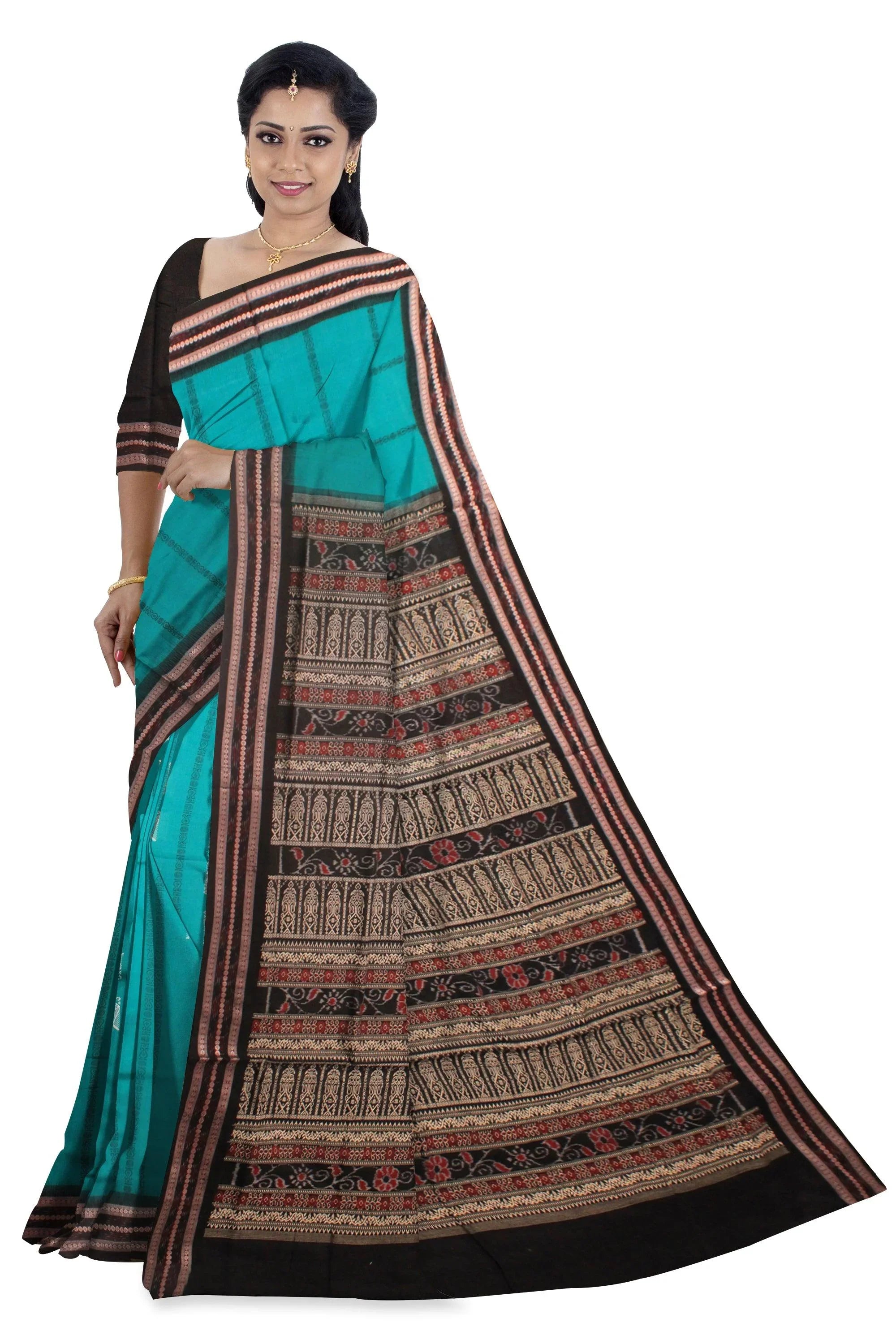 Seagreen color cotton saree. - Koshali Arts & Crafts Enterprise