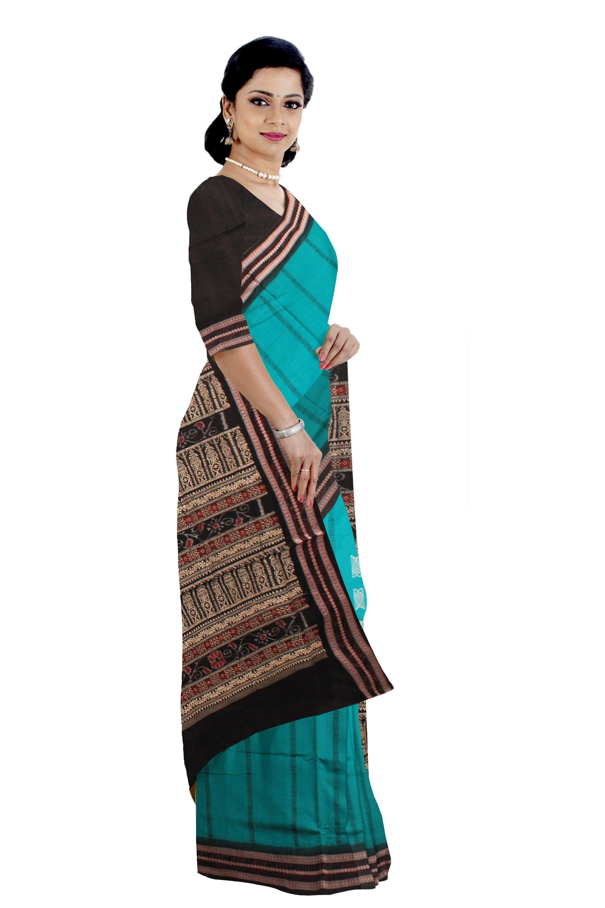 SEAGREEN COLOR COTTON SAREE WITH BLOUSE PIECE. - Koshali Arts & Crafts Enterprise