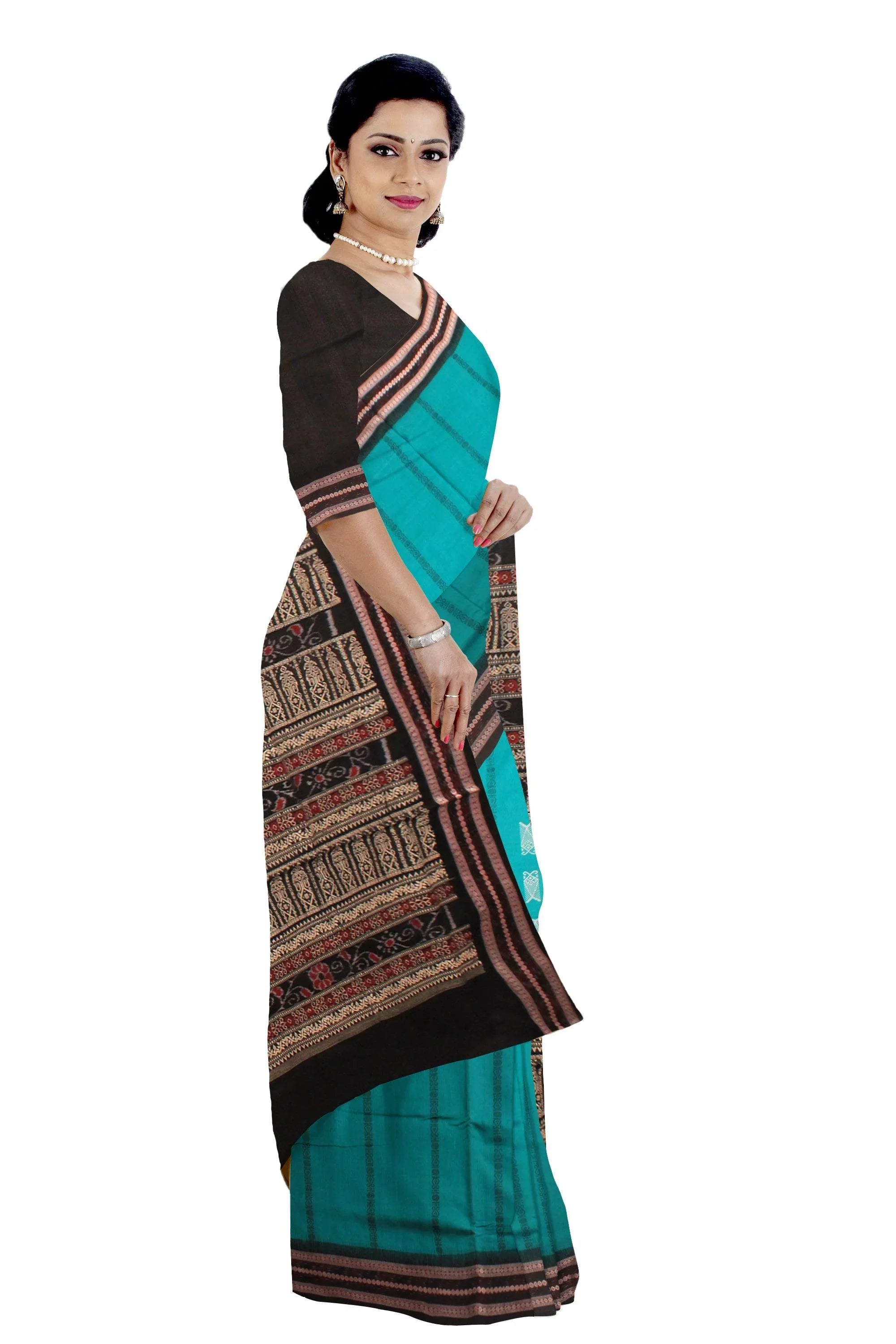 Seagreen color cotton saree. - Koshali Arts & Crafts Enterprise