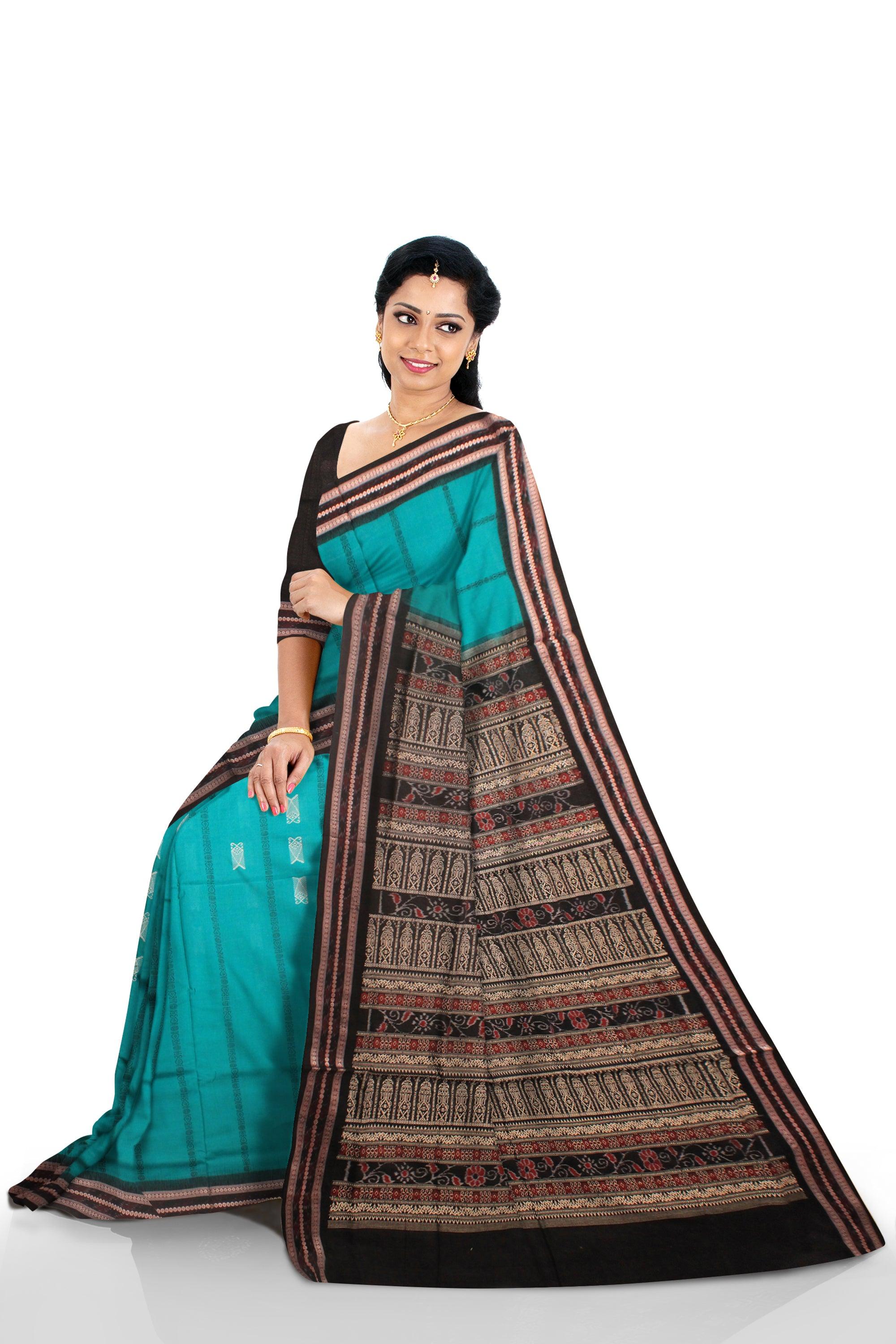 SEAGREEN COLOR COTTON SAREE WITH BLOUSE PIECE. - Koshali Arts & Crafts Enterprise