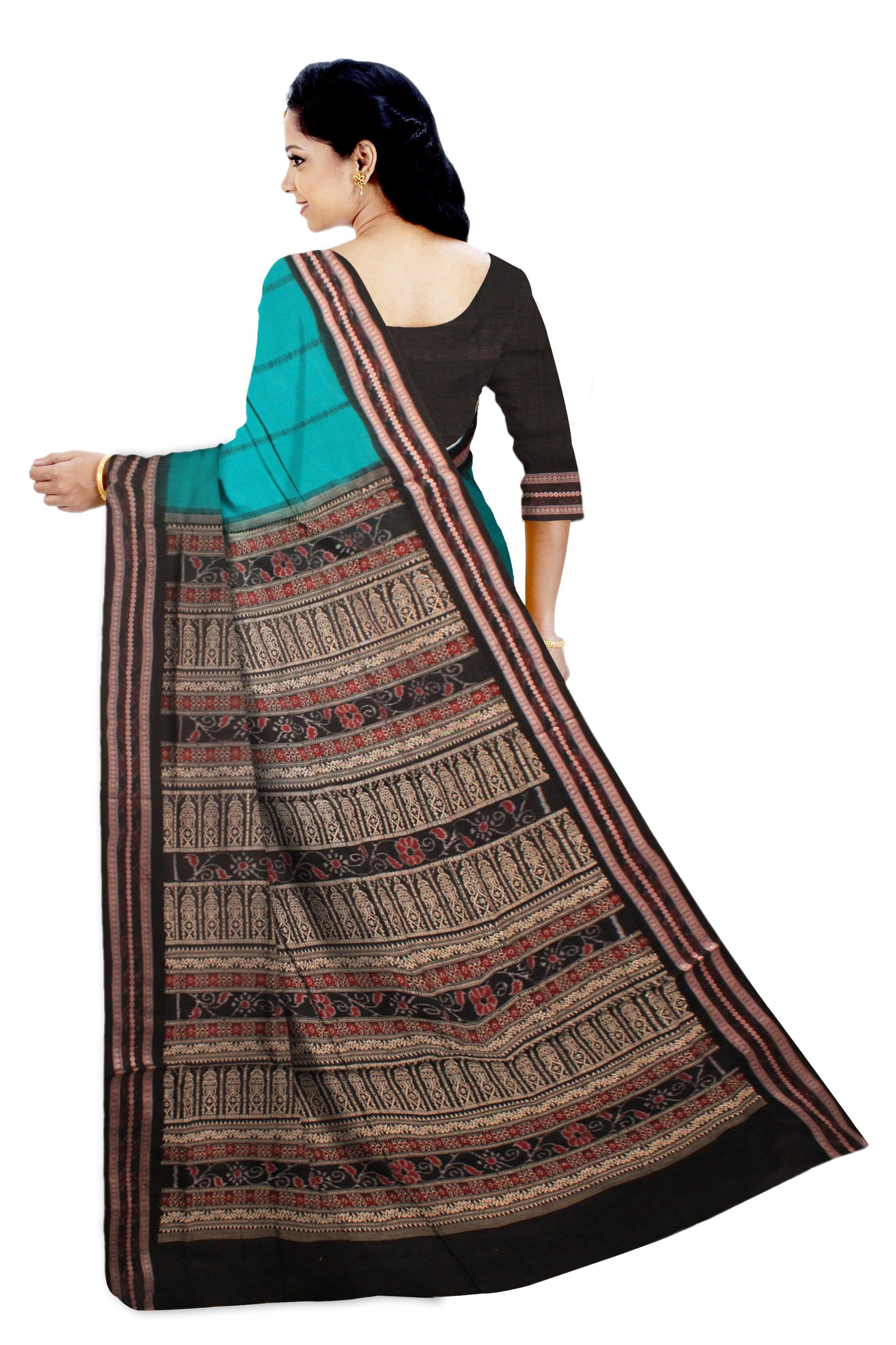 SEAGREEN COLOR COTTON SAREE WITH BLOUSE PIECE. - Koshali Arts & Crafts Enterprise