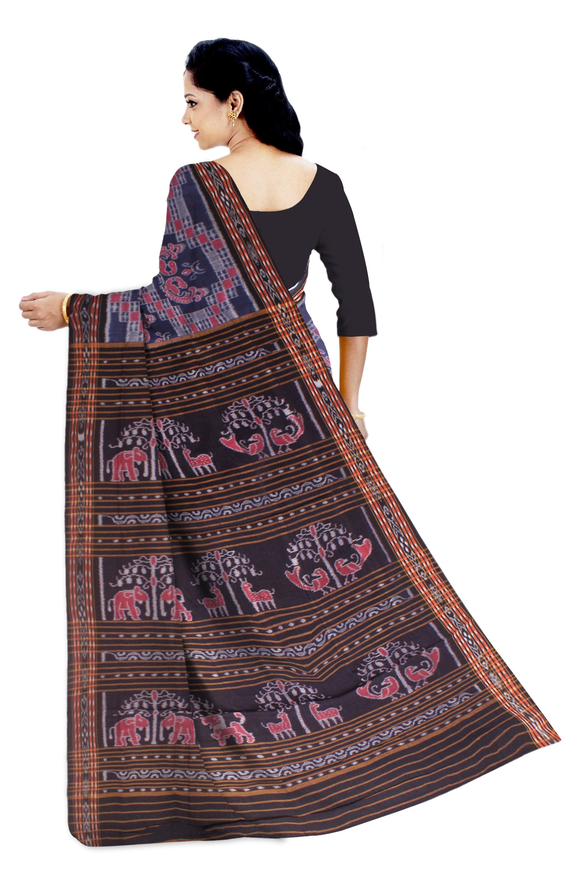 A sambalpuri elephant cotton saree in 3d color body with out blouse piece. - Koshali Arts & Crafts Enterprise