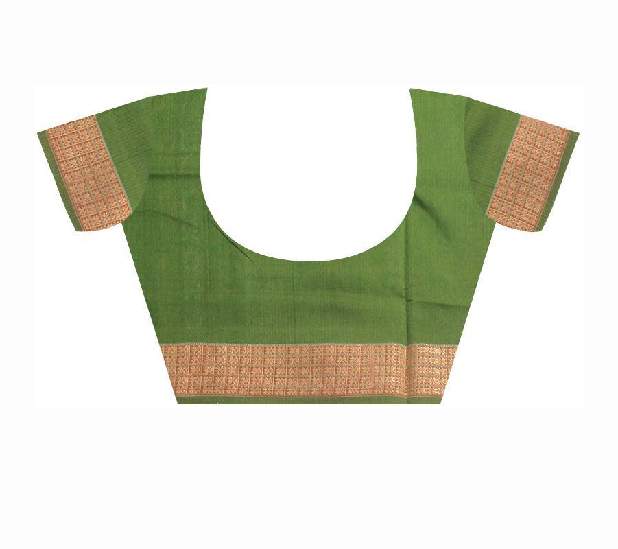 A sambalpuri cotton saree in light green color and gray color base - Koshali Arts & Crafts Enterprise