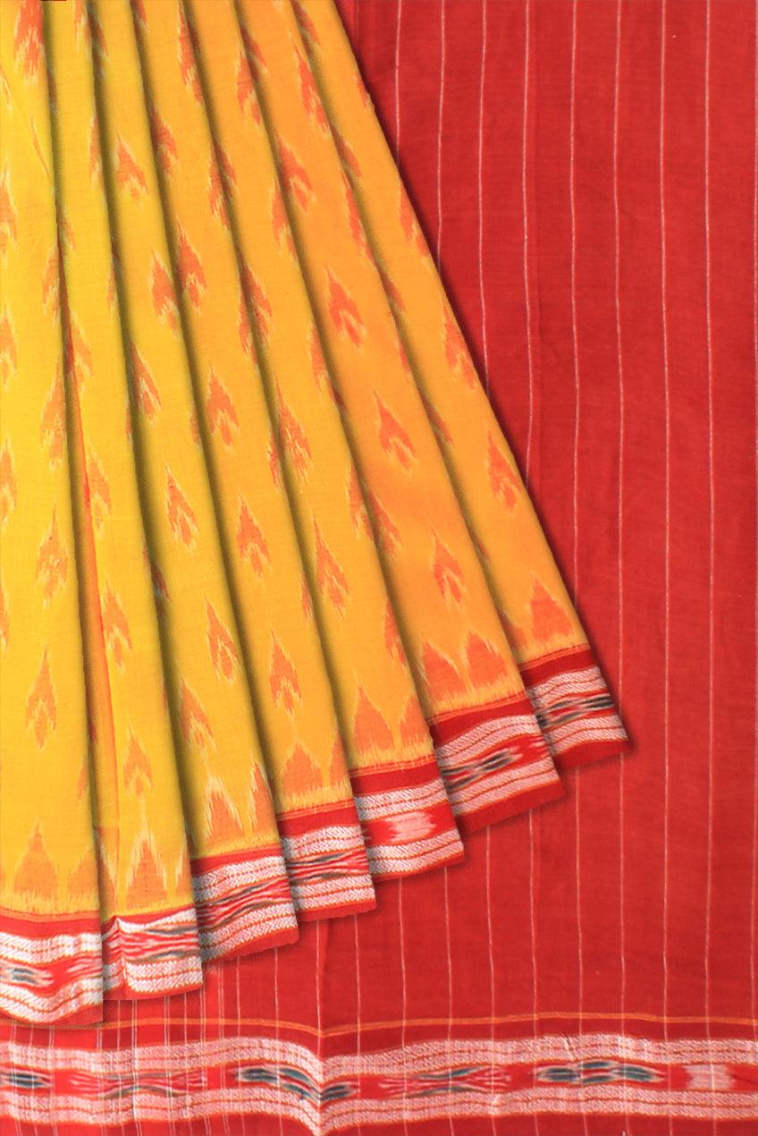 Sambalpuri Cotton saree in Yellow and Red color - Koshali Arts & Crafts Enterprise