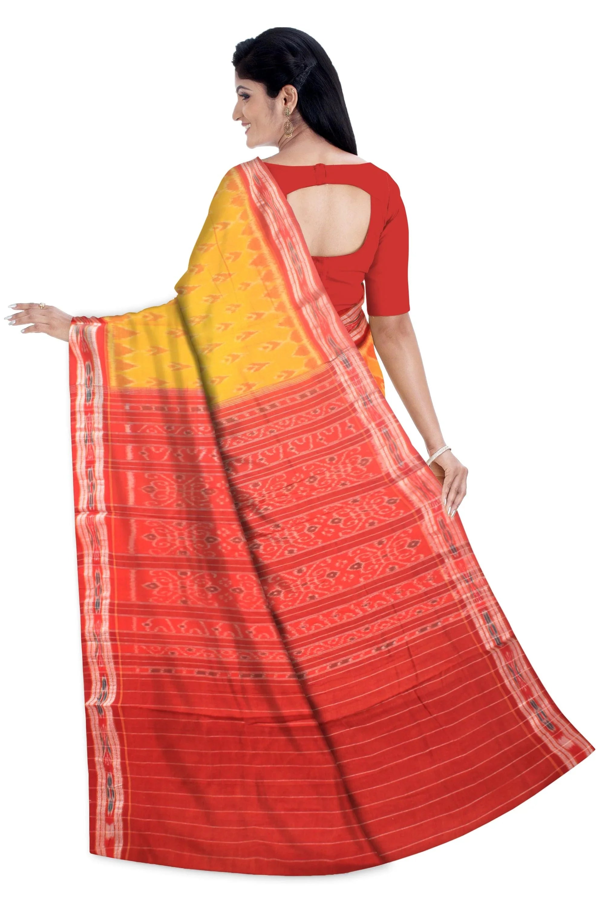 Yellow color Sambalpuri saree in terakota design cotton saree with blouse piece. - Koshali Arts & Crafts Enterprise