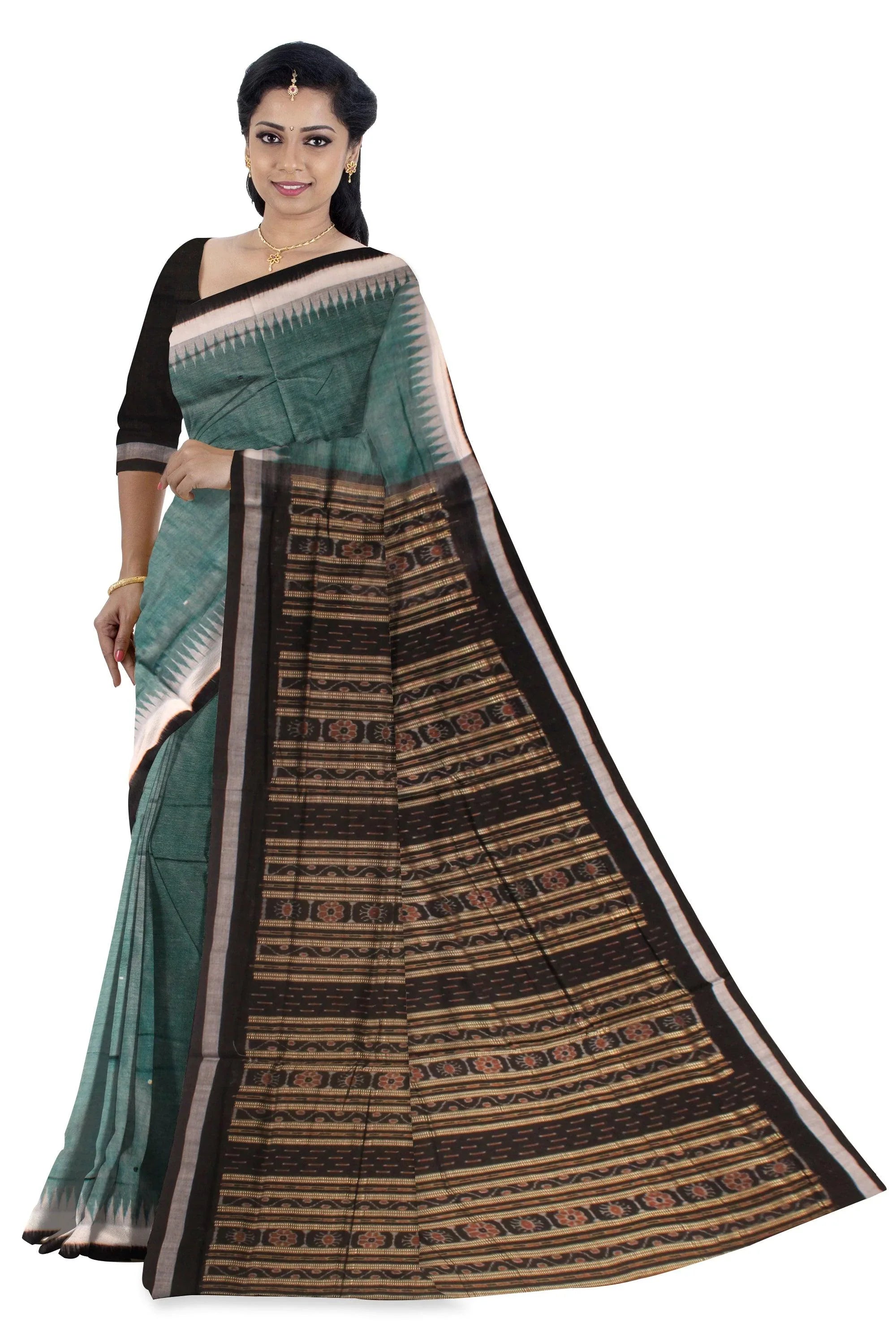 Sambalpuri cotton saree plain design in grey and black colour. - Koshali Arts & Crafts Enterprise