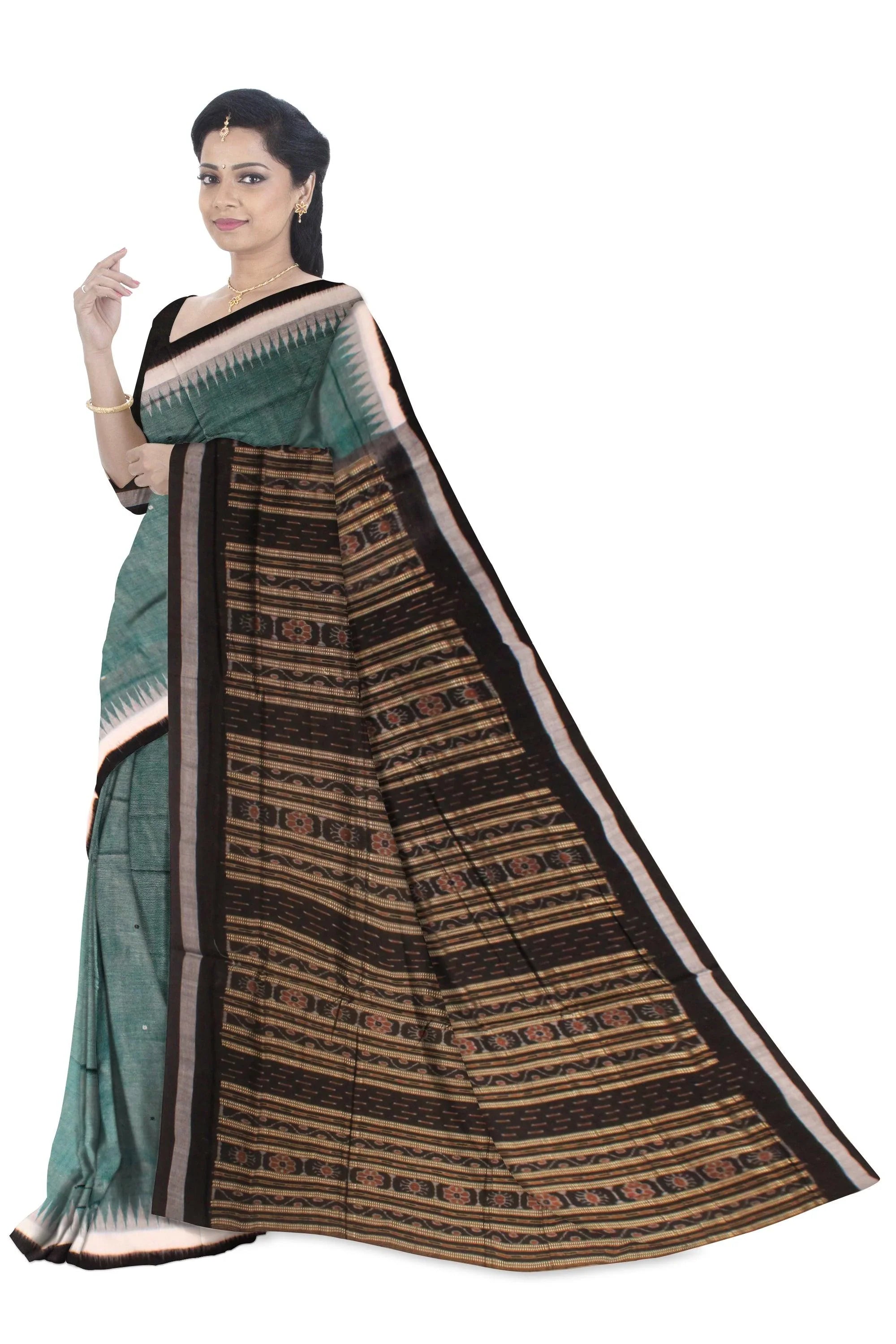 Sambalpuri cotton saree plain design in grey and black colour. - Koshali Arts & Crafts Enterprise