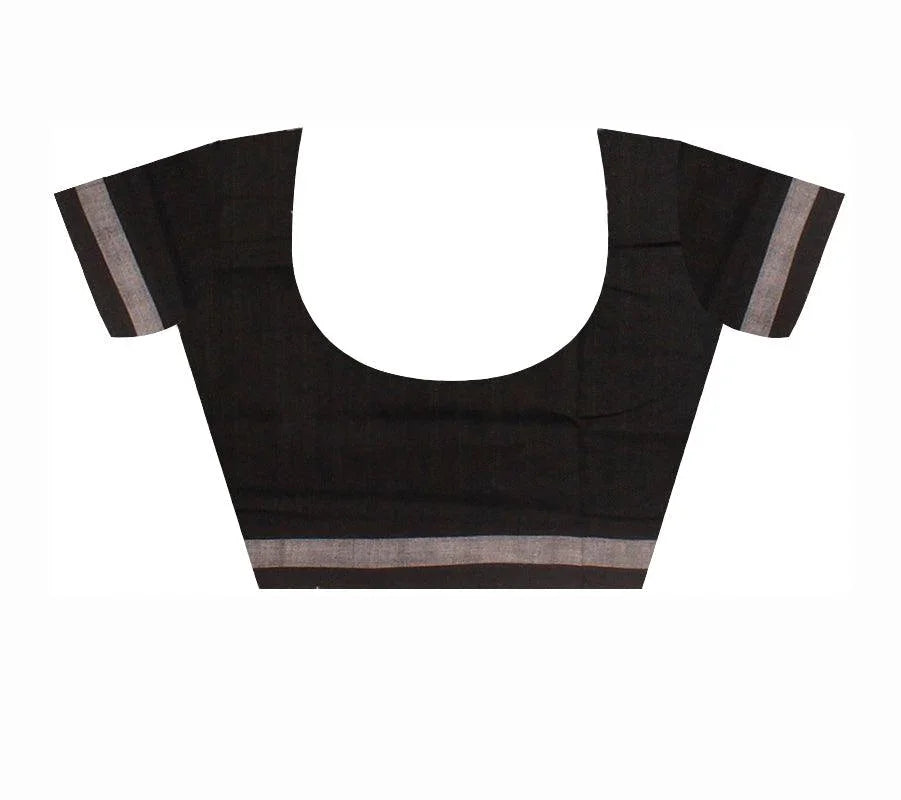 Sambalpuri cotton saree plain design in grey and black colour. - Koshali Arts & Crafts Enterprise