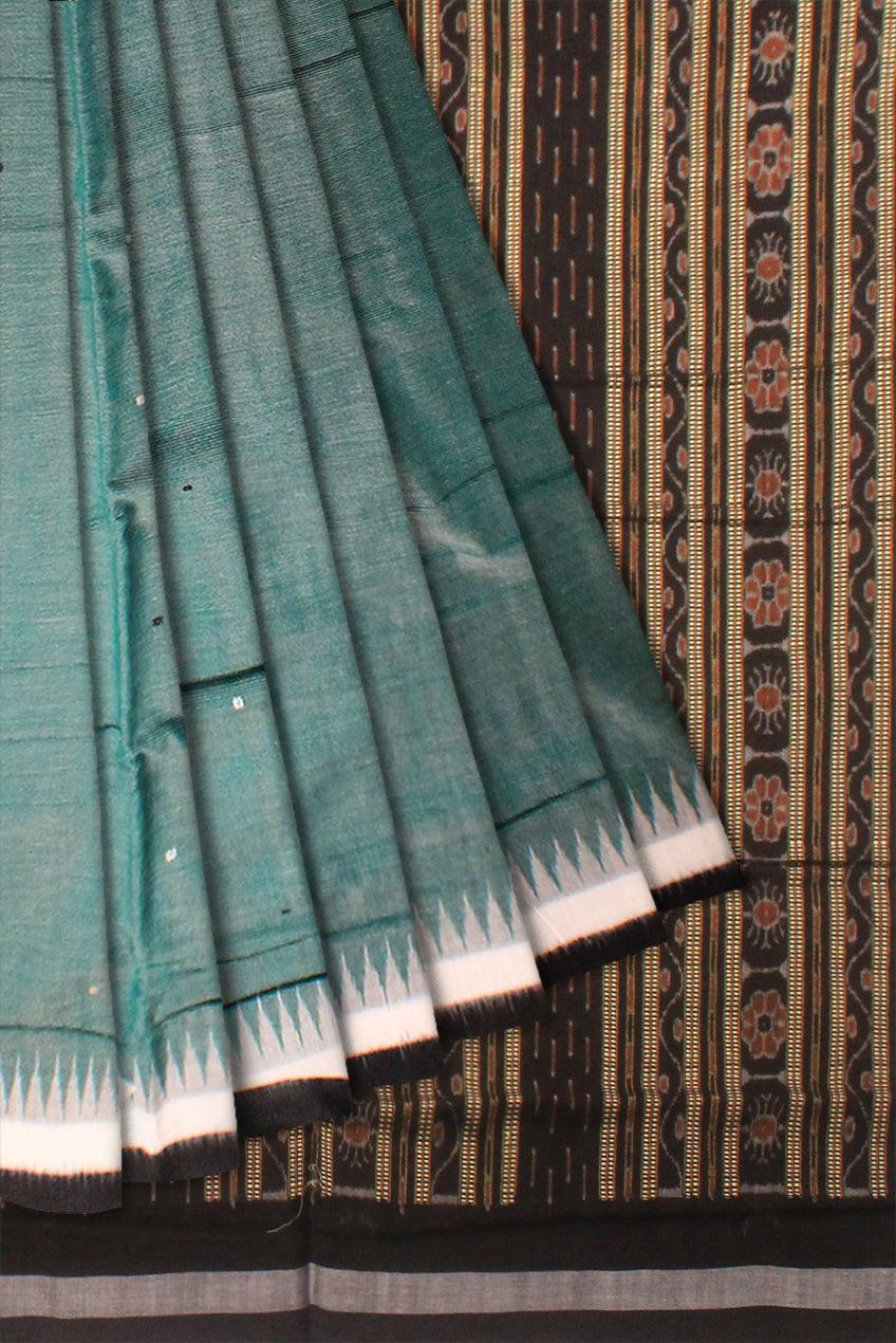 SAMBALPURI COTTON SAREE  PLAIN  DESIGN IN GREY  AND BLACK COLOUR. - Koshali Arts & Crafts Enterprise