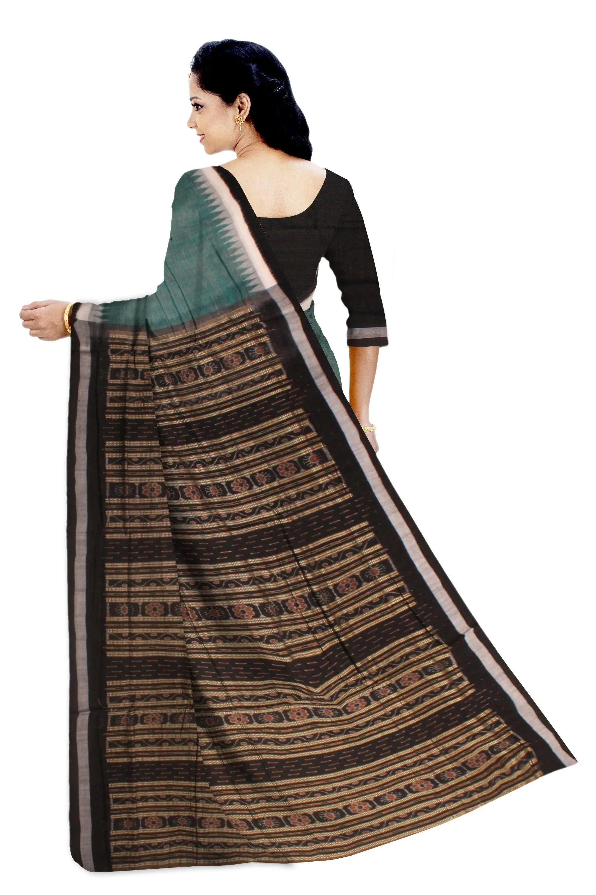 Sambalpuri cotton saree plain design in grey and black colour. - Koshali Arts & Crafts Enterprise