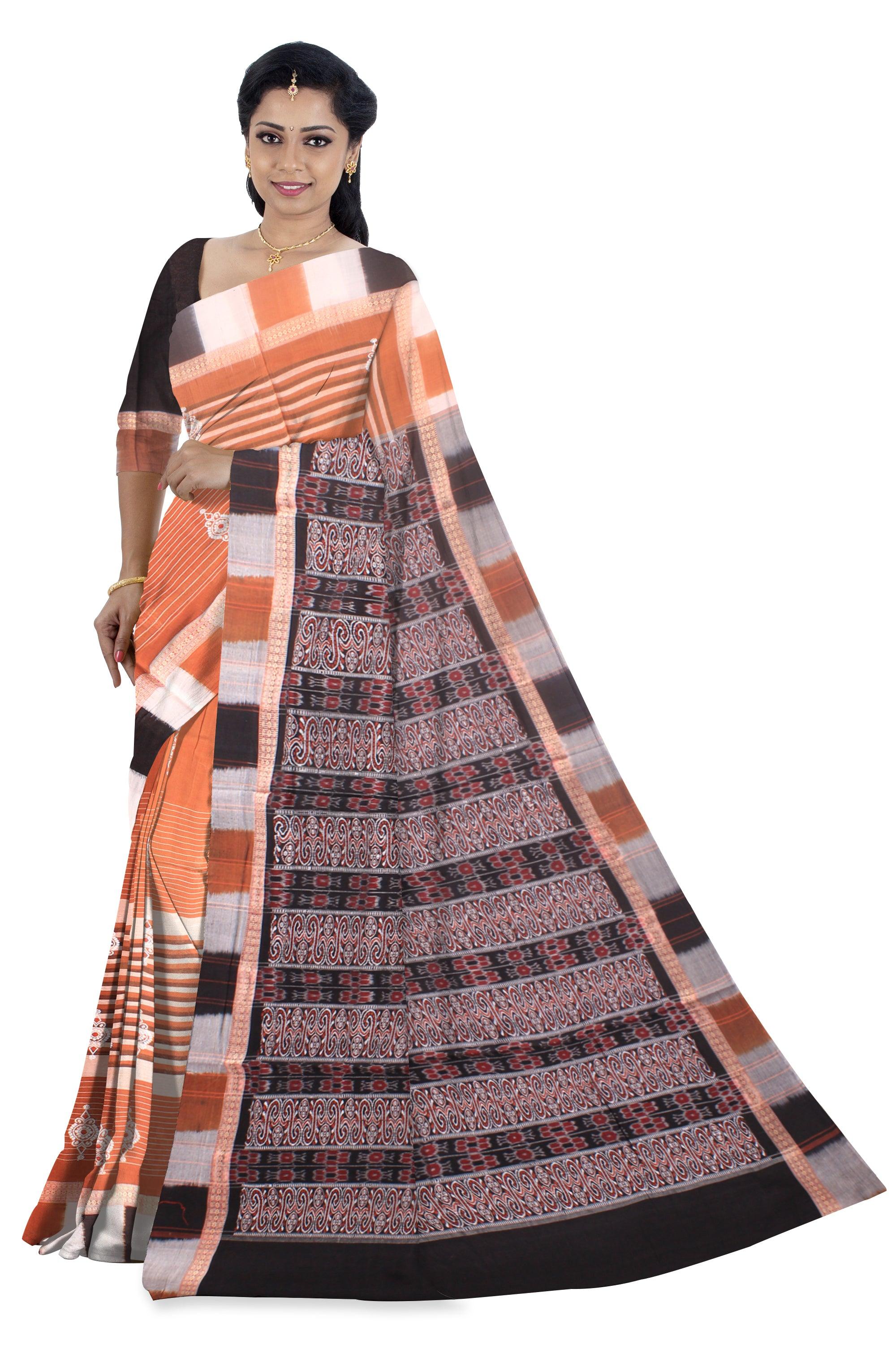 Latest design Bomkei multicolor border design in Brown and Black color with blouse piece. - Koshali Arts & Crafts Enterprise