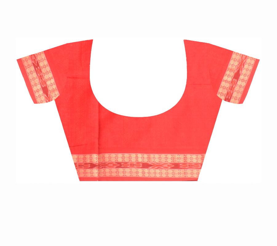 Authentic Cotton saree in Brown and Red color, peacock design With blouse piece. - Koshali Arts & Crafts Enterprise