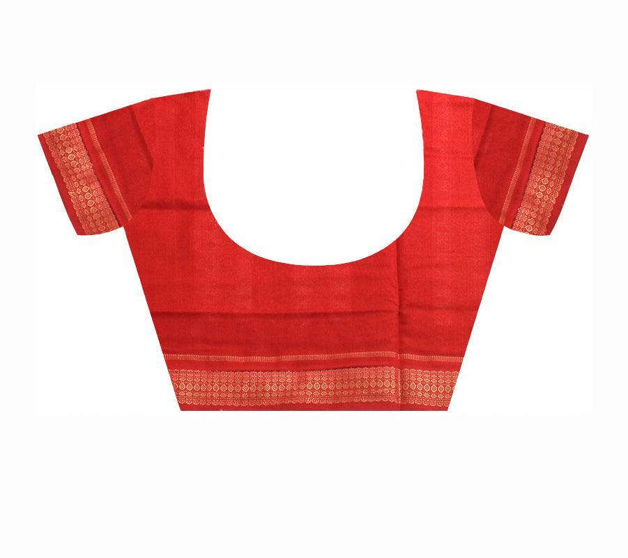 Cotton saree with flora print in brown and red. - Koshali Arts & Crafts Enterprise