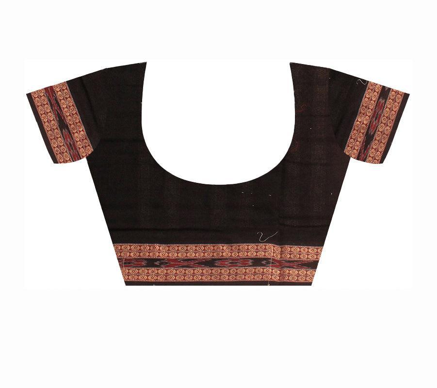 Cotton saree with fishes print in black and red with mattha color. - Koshali Arts & Crafts Enterprise