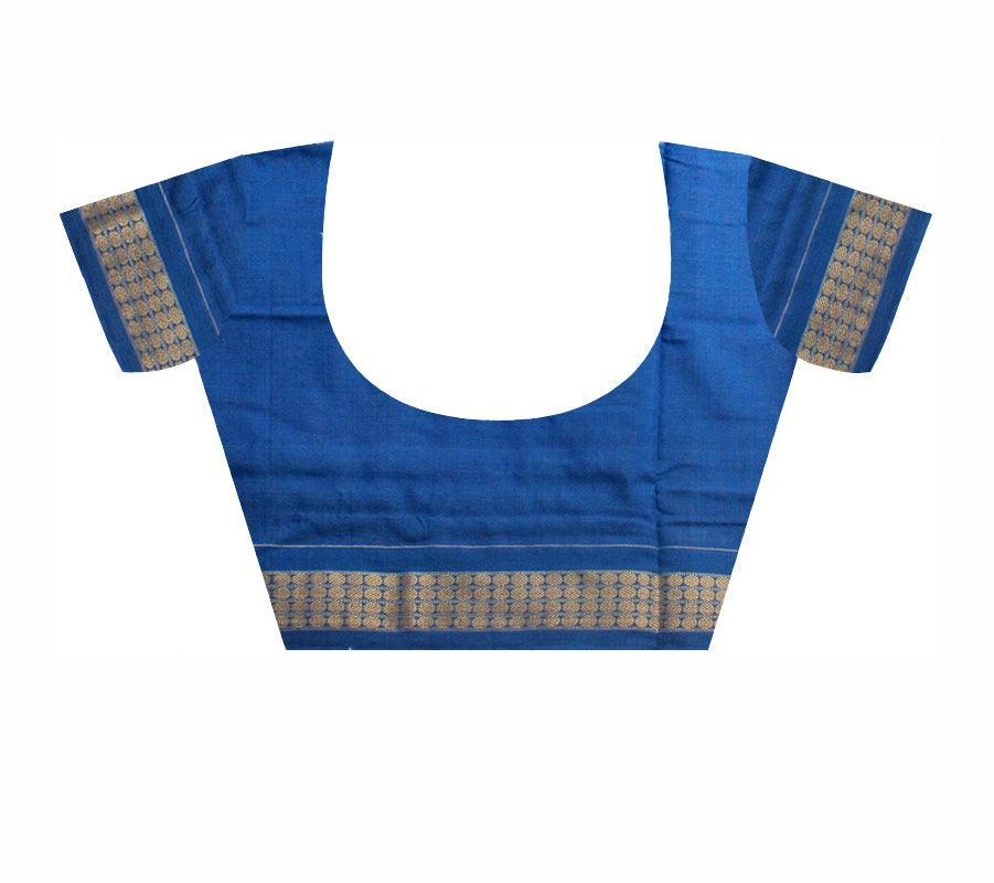 BLUE AND VIOLET RED MIX SAMBALPURI COTTON SAREE WITH BLOUSE PIECE. - Koshali Arts & Crafts Enterprise