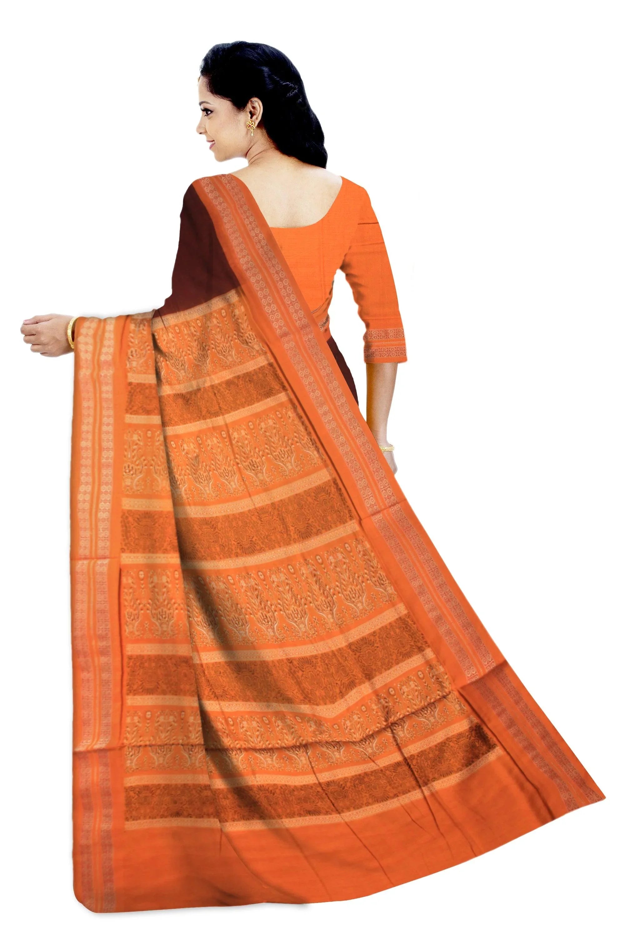 Sambalpuri handwoven saree with yellow & maroon color print in body and flora design in pallu saree. - Koshali Arts & Crafts Enterprise