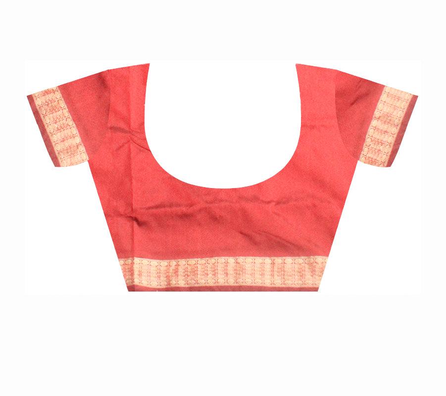 A sambalpuri pata saree in  golden and maroon color base ,  with blouse piece. - Koshali Arts & Crafts Enterprise