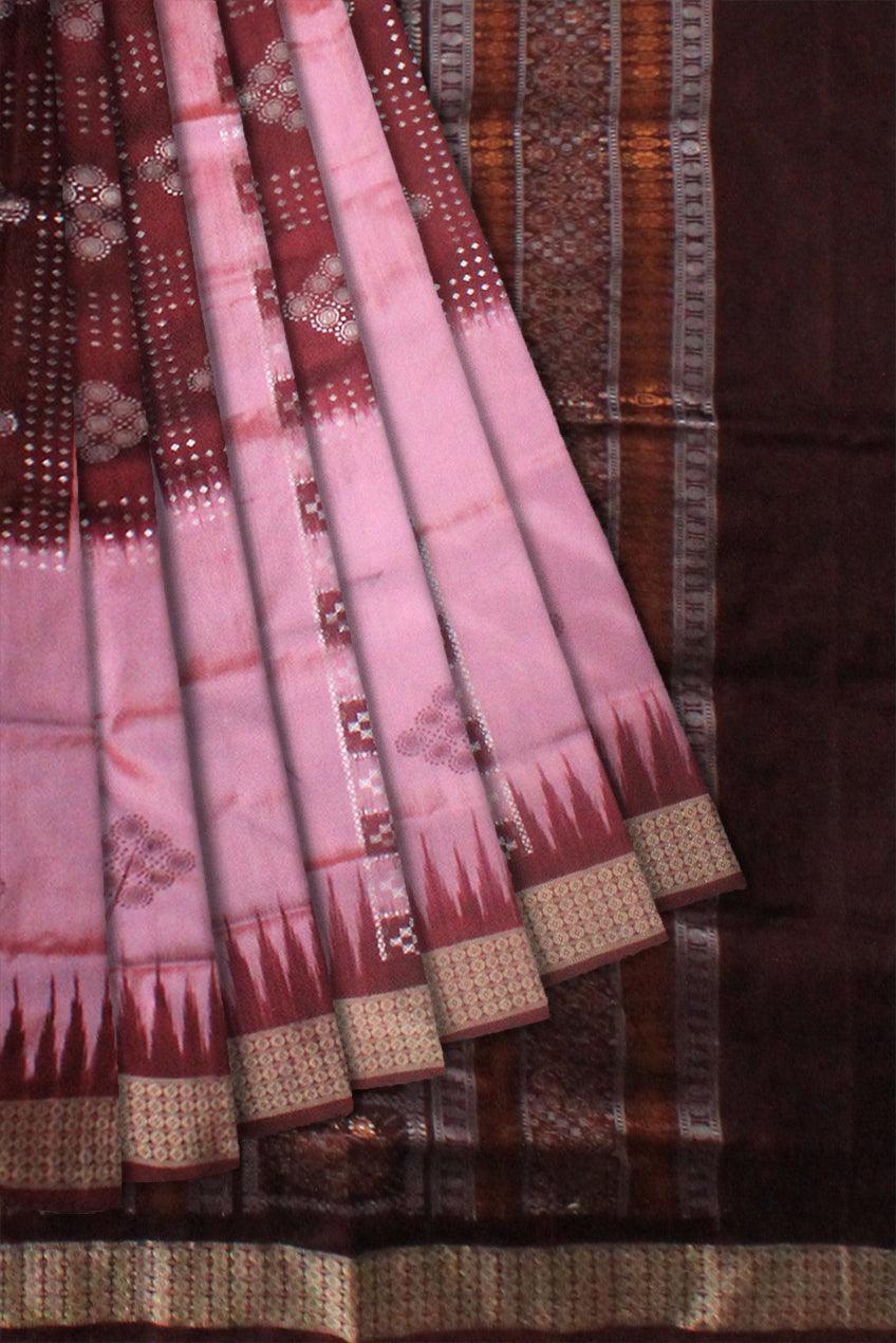 pink and brown color sambalpuri pata, with blouse piece. - Koshali Arts & Crafts Enterprise