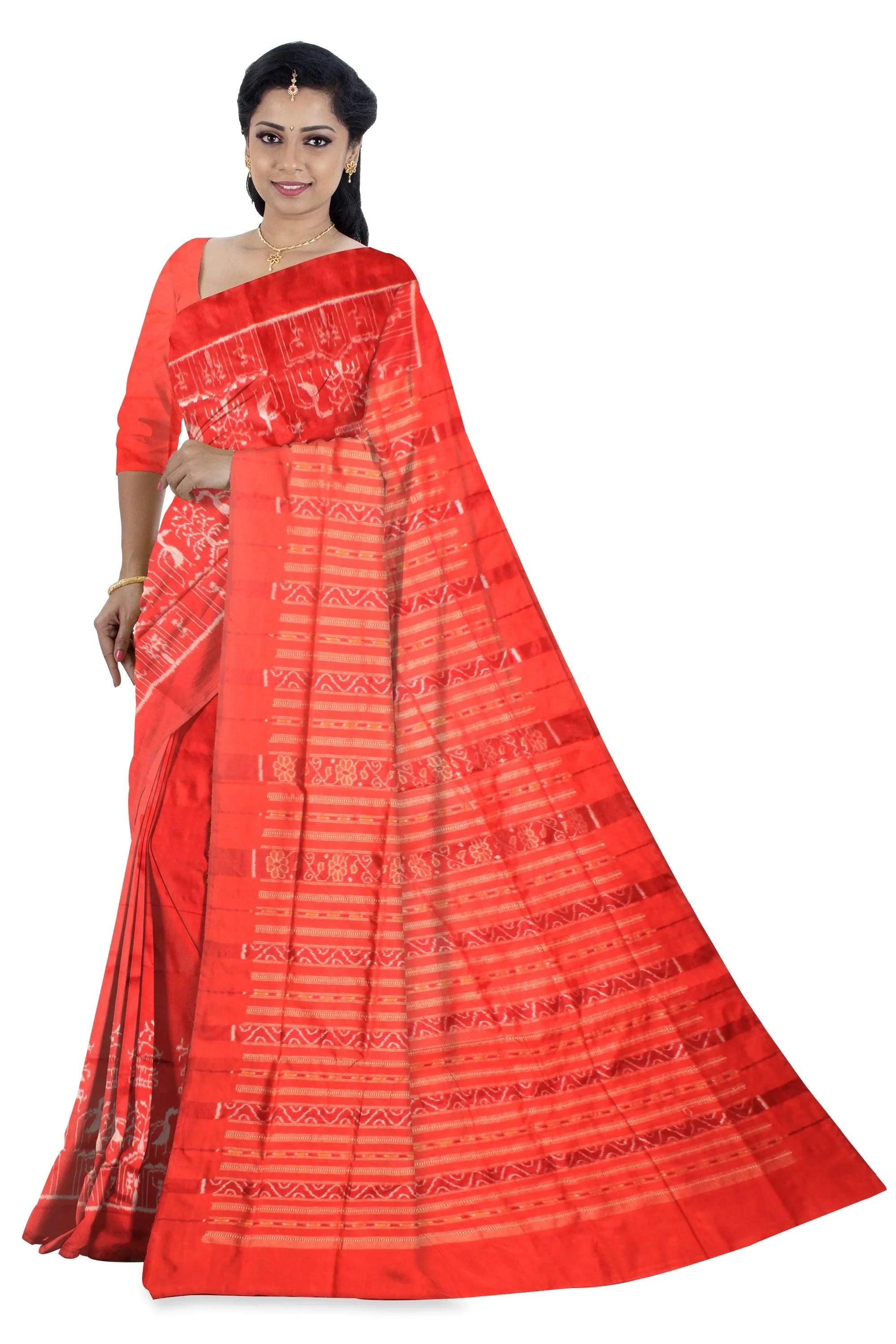 Sambalpuri Pata saree in Maroon color with blouse piece. - Koshali Arts & Crafts Enterprise
