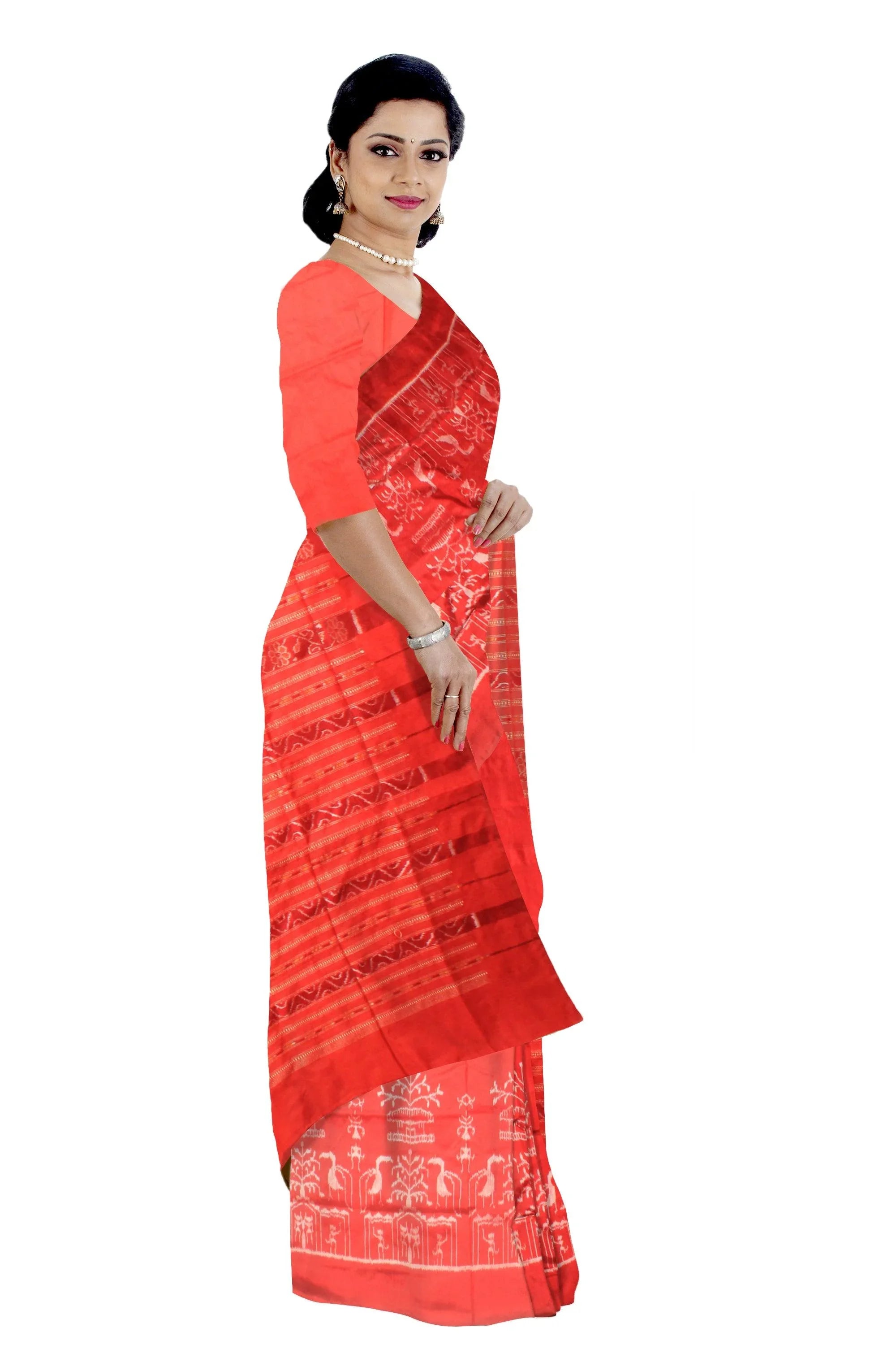 Sambalpuri Pata saree in Maroon color with blouse piece. - Koshali Arts & Crafts Enterprise
