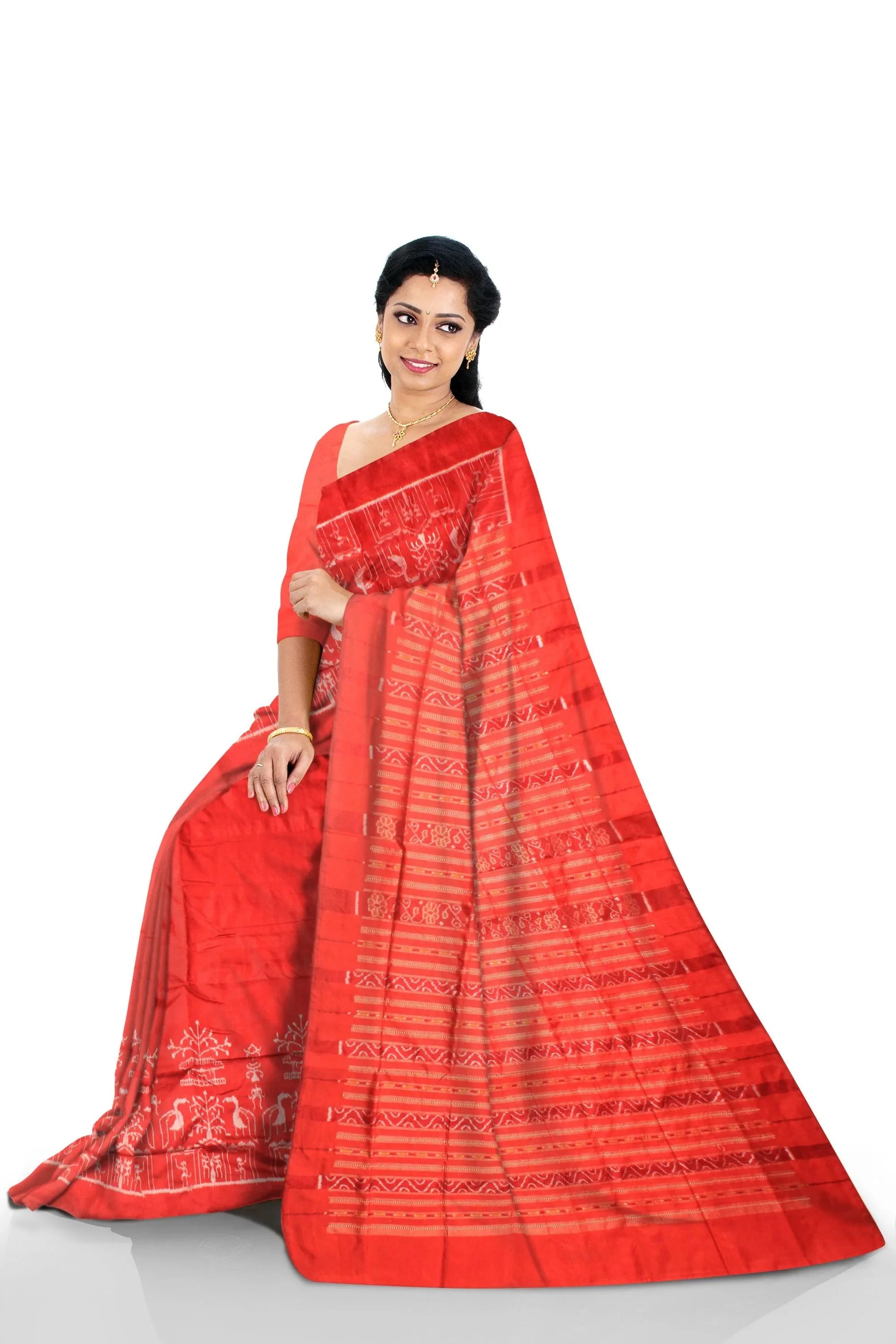 Sambalpuri Pata saree in Maroon color with blouse piece. - Koshali Arts & Crafts Enterprise