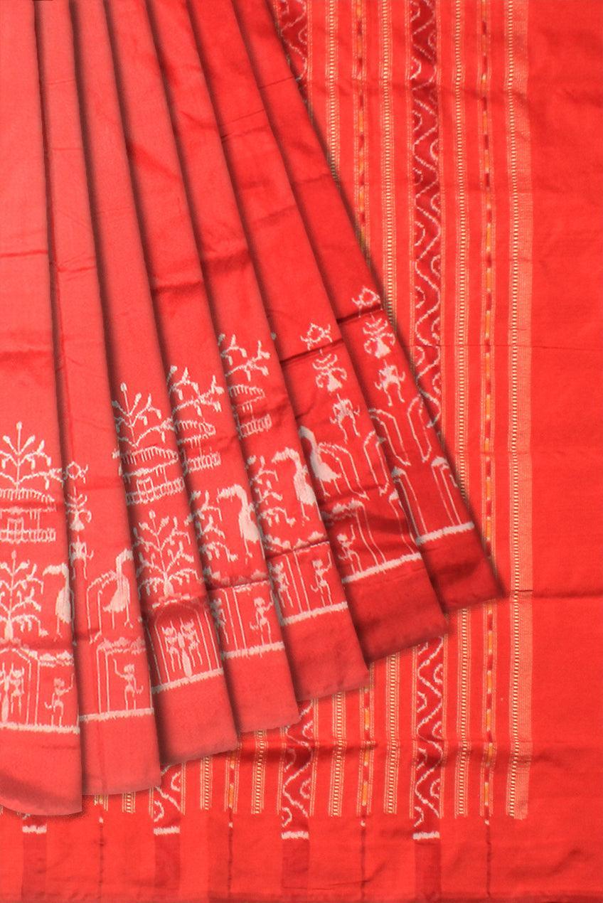 Sambalpuri Pata saree in Maroon color with blouse piece. - Koshali Arts & Crafts Enterprise