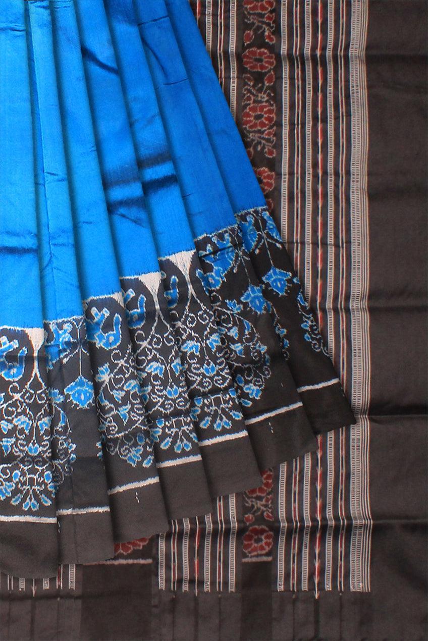 Mordern Look Copper Sulphate color pata saree, With Blouse piece - Koshali Arts & Crafts Enterprise