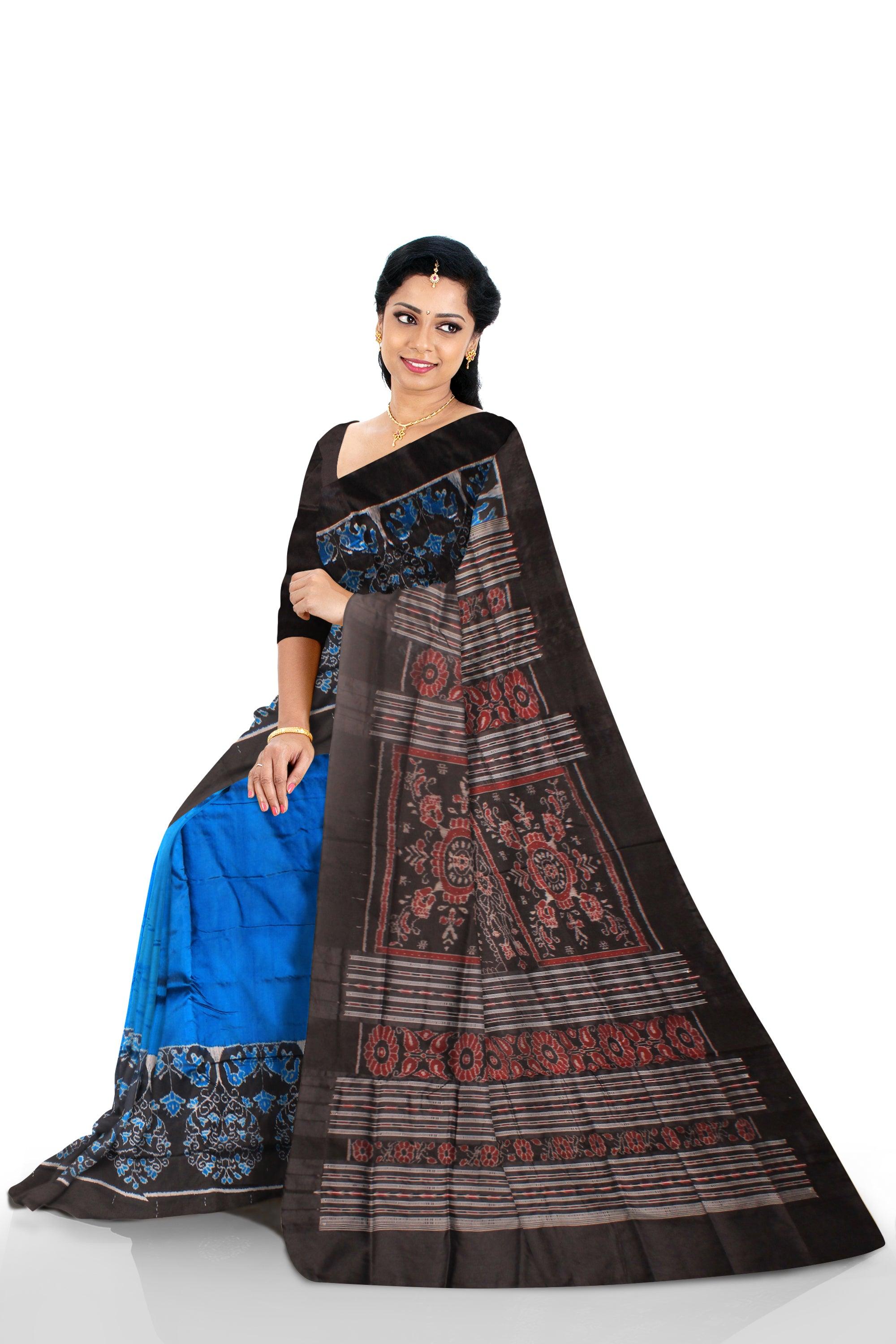 Mordern Look Copper Sulphate color pata saree, With Blouse piece - Koshali Arts & Crafts Enterprise